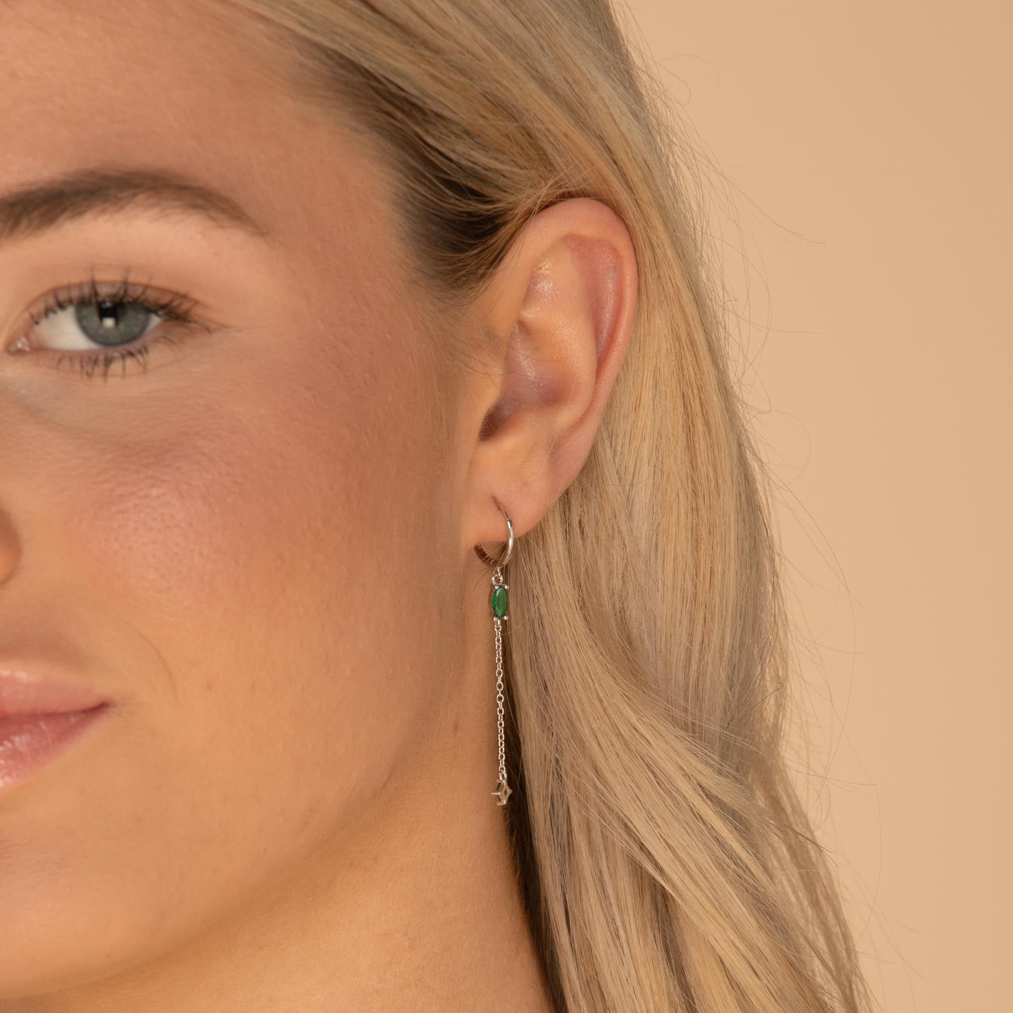 Emerald Marquise Sapphire Drop Huggie Earrings - Camile & Stone