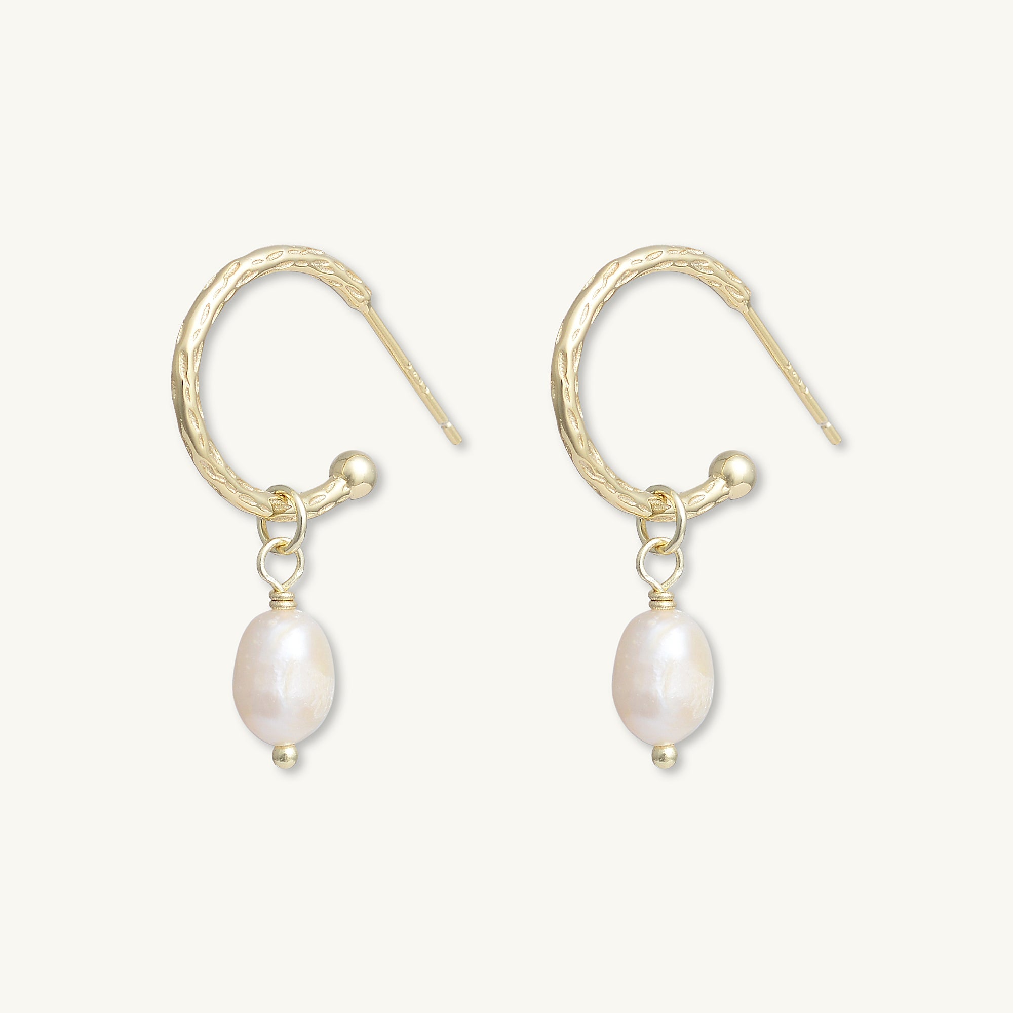 Freshwater Pearl Dangle Molten Huggie Earrings - Camile & Stone