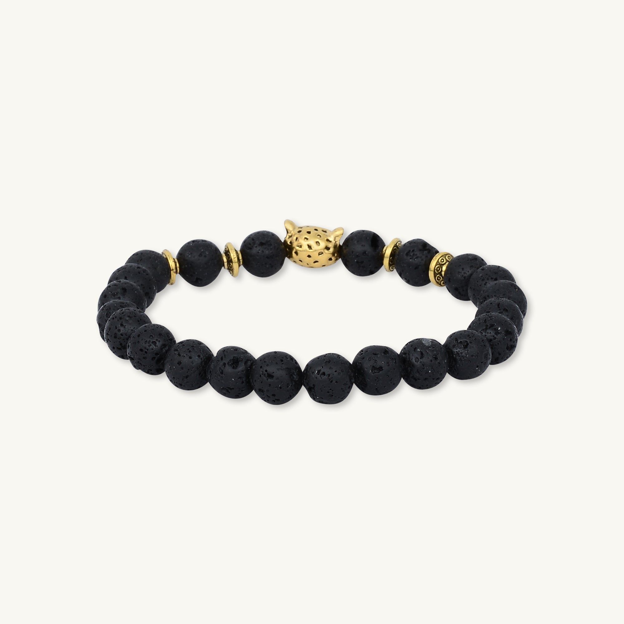 Gold Panther Black Lava Stone Bracelet - Camile & Stone