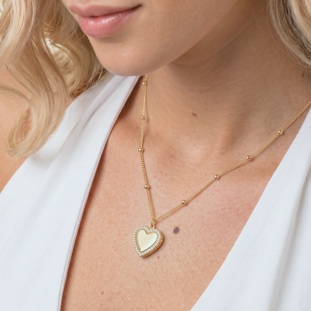 Heart Sapphire Photo Locket Necklace