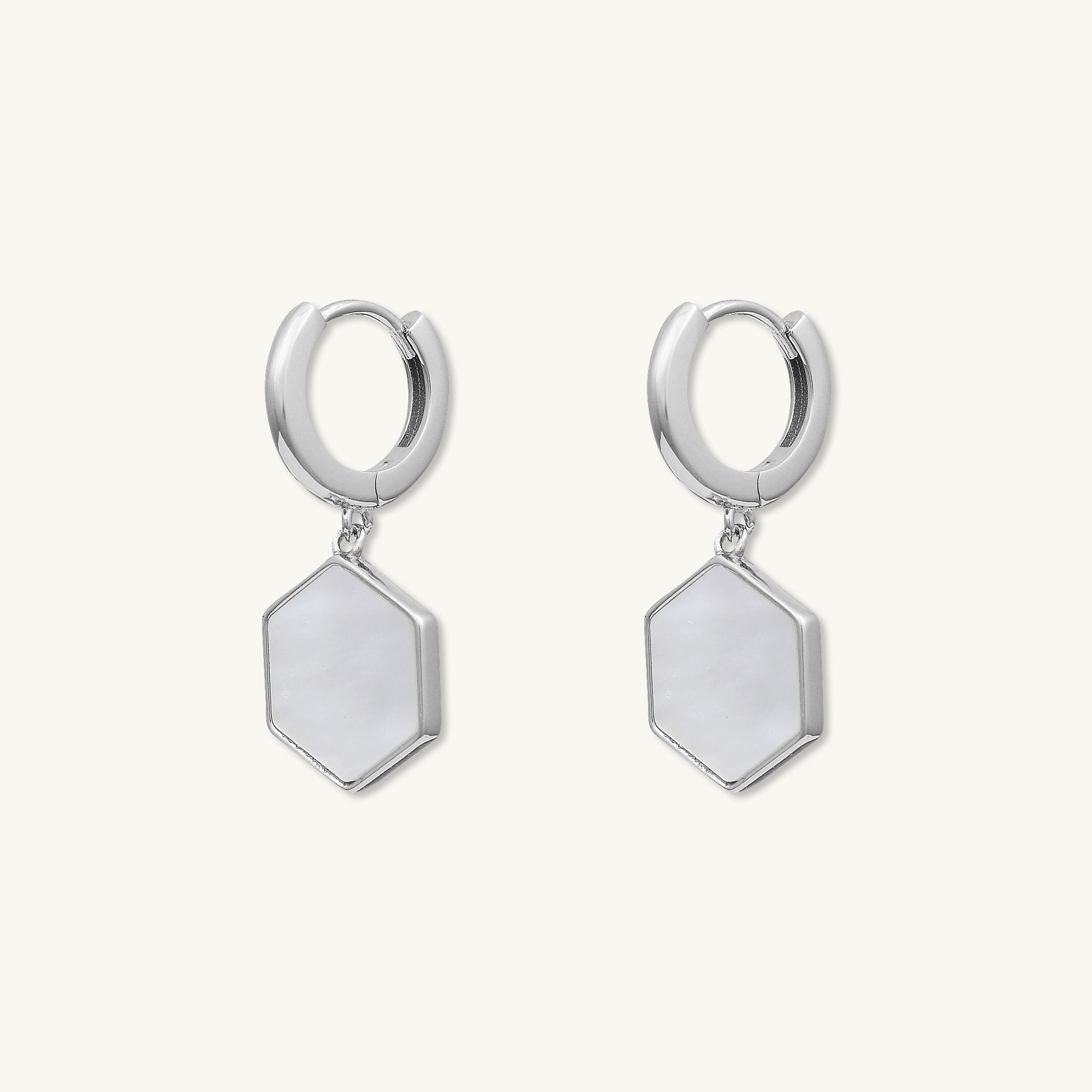 Hexagon Mother Of Pearl Huggie Earrings - Camile & Stone
