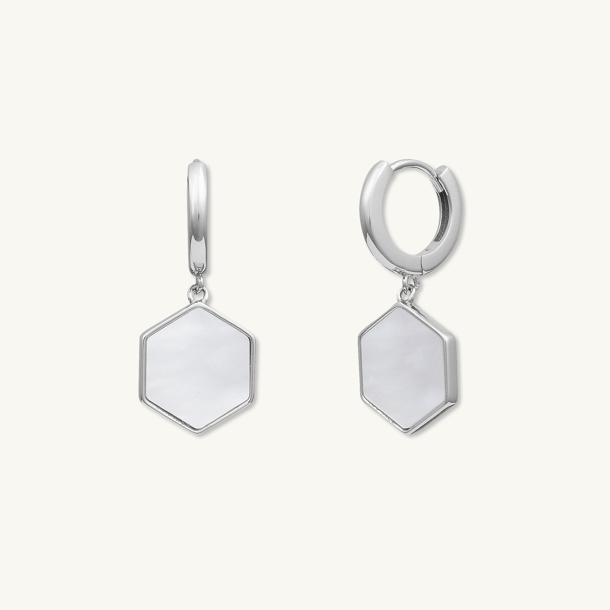 Hexagon Mother Of Pearl Huggie Earrings - Camile & Stone