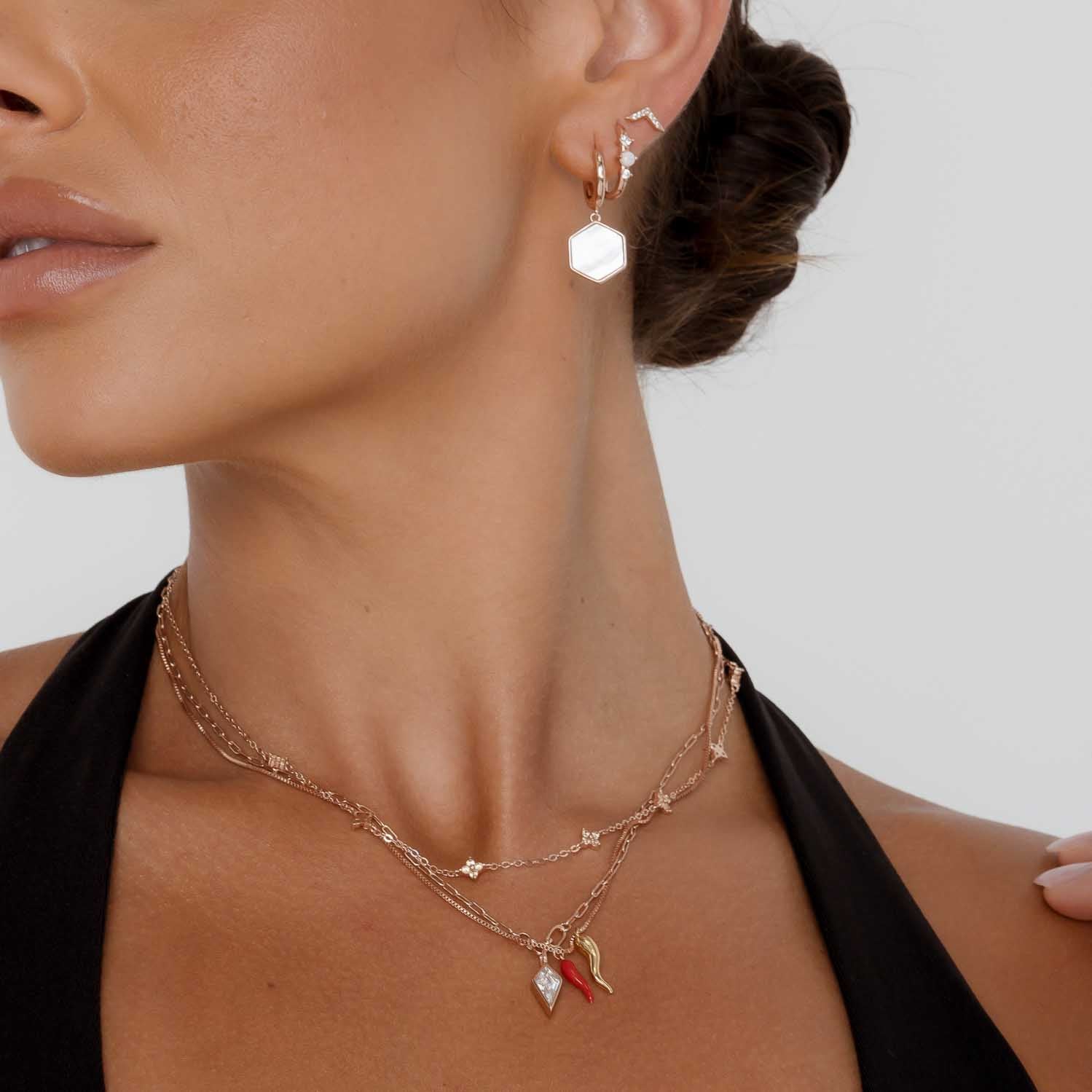 Hexagon Mother Of Pearl Huggie Earrings - Camile & Stone