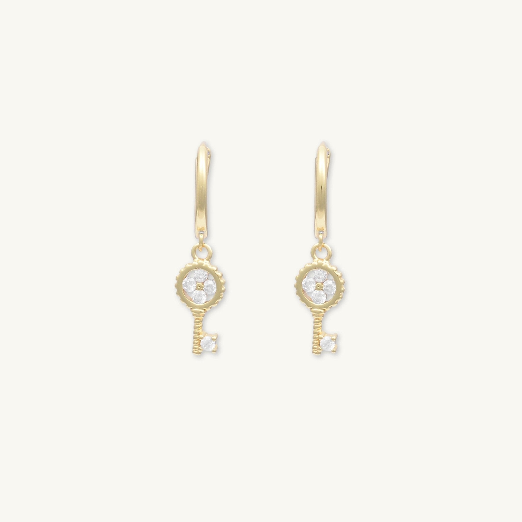 Key Clover Hoop Huggie Earrings - Camile & Stone