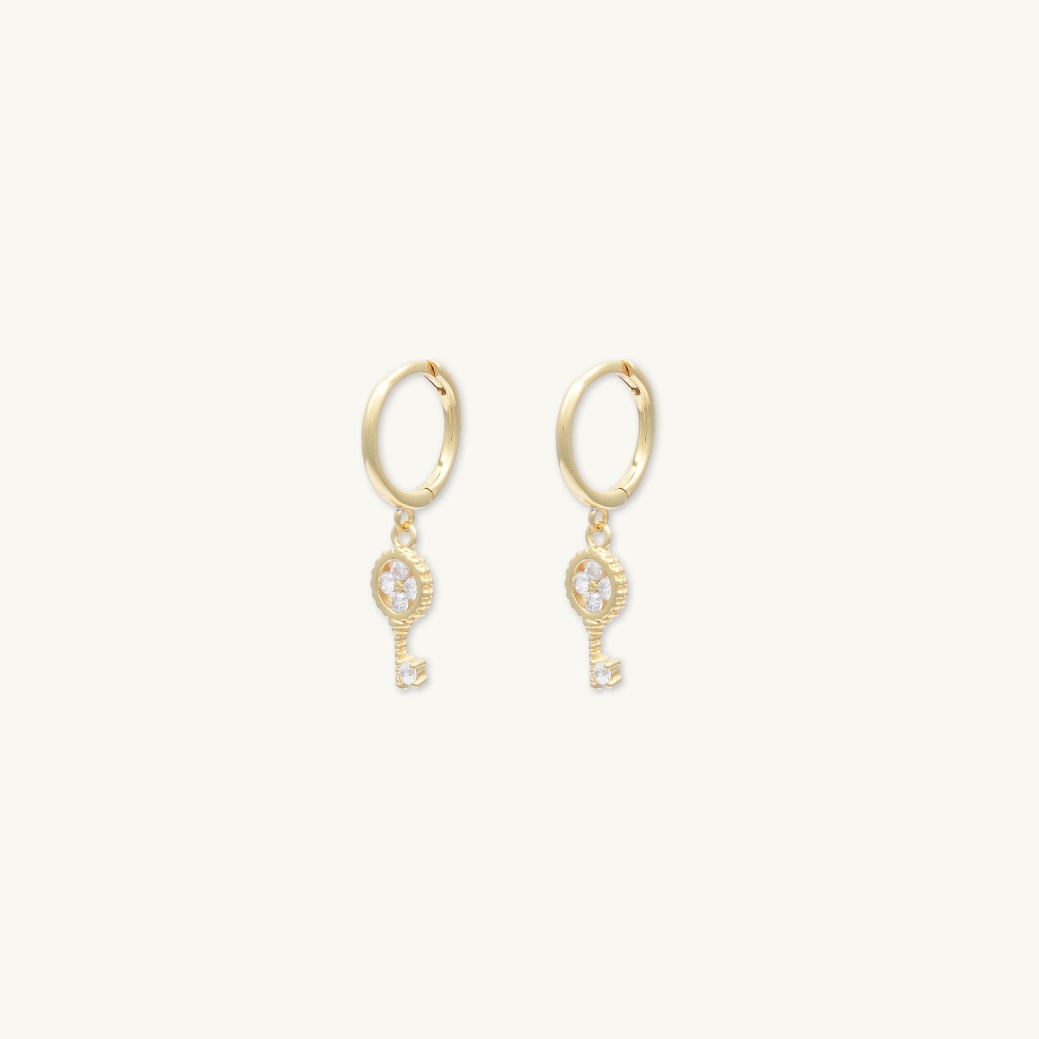 Key Clover Hoop Huggie Earrings - Camile & Stone