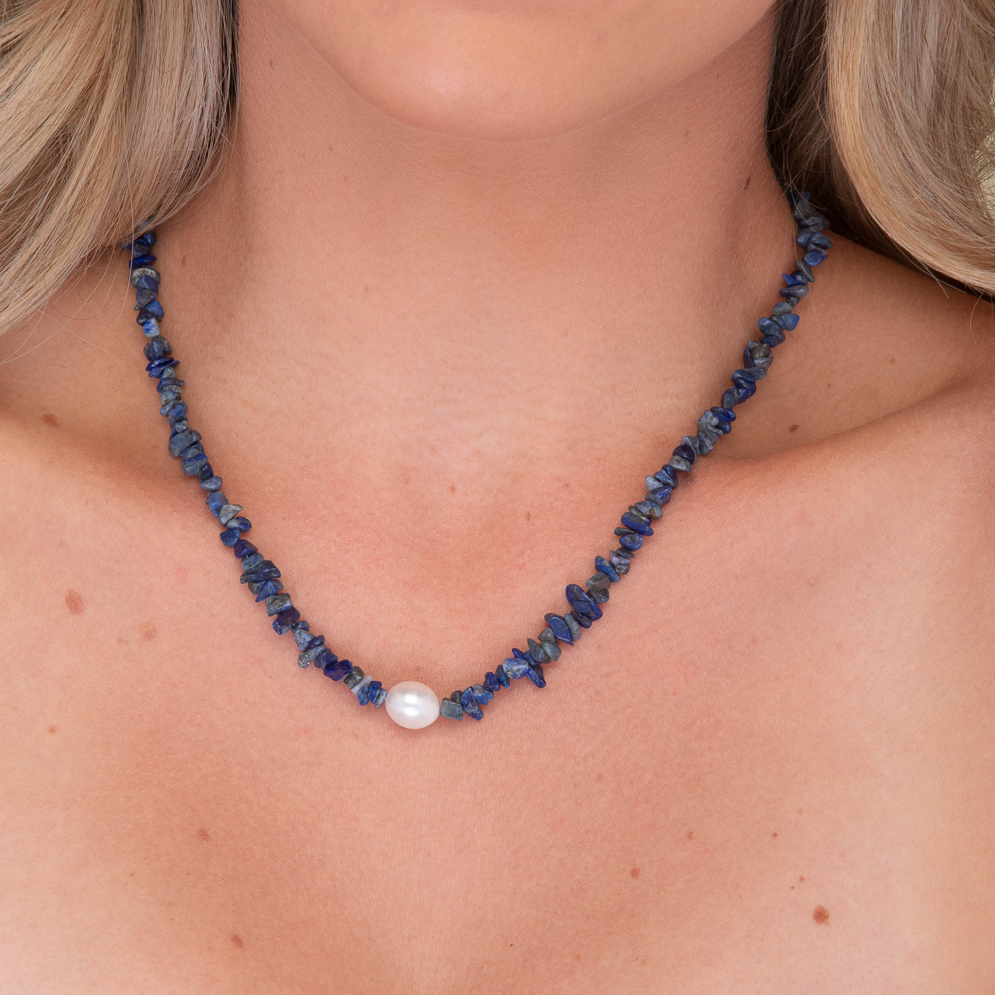 Lapis Stone Pearl Necklace - Camile & Stone