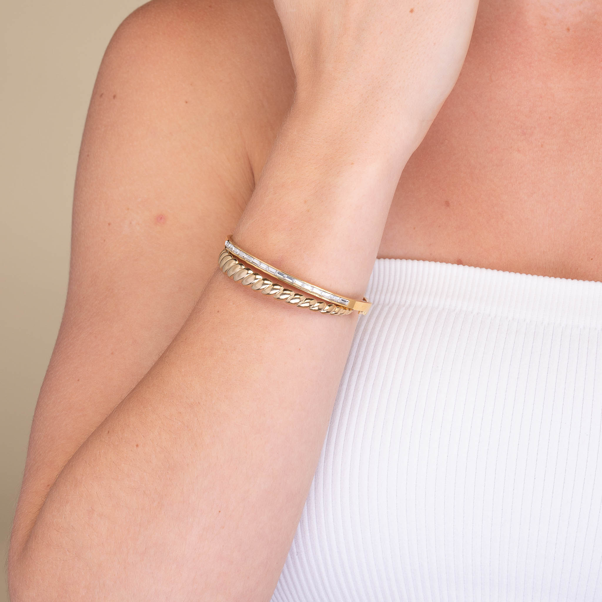 Linear Baguette Hinged Bangle Bracelet - Camile & Stone