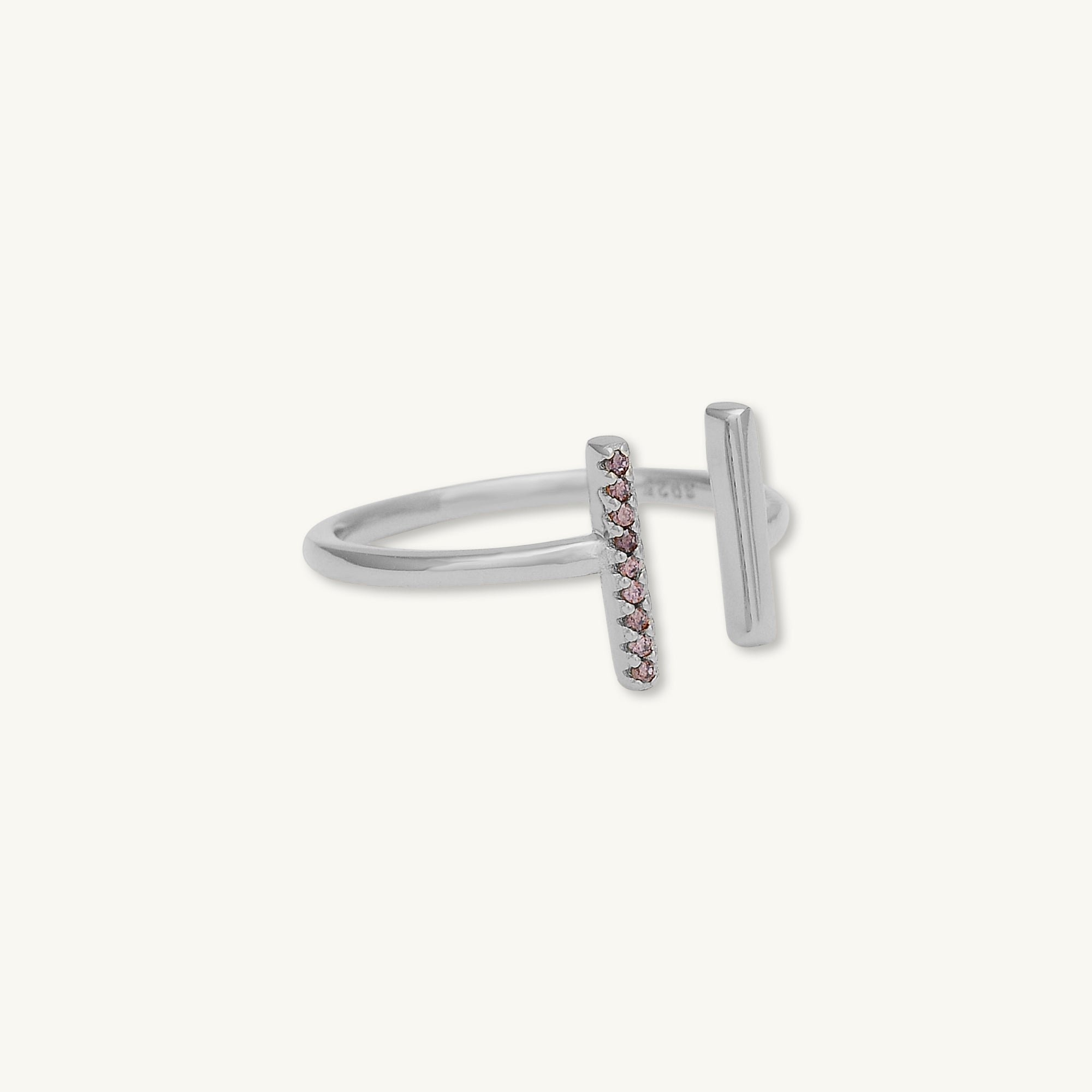 Linear Bar Zirconia Open Ring - Camile & Stone