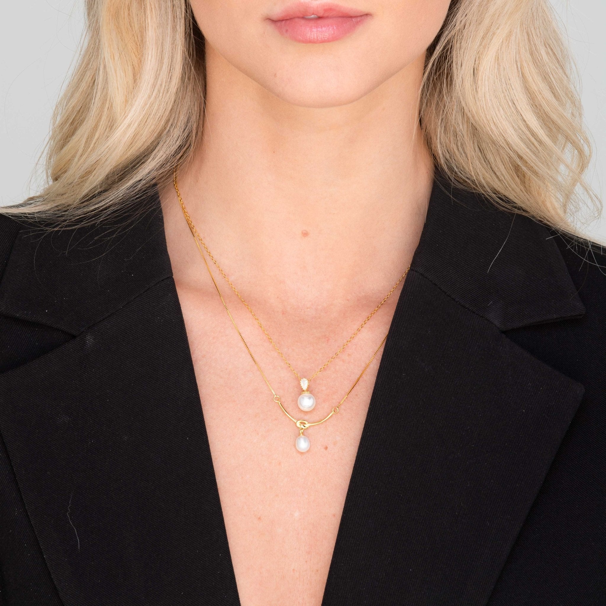 Love Knot Freshwater Pearl Drop Necklace - Camile & Stone
