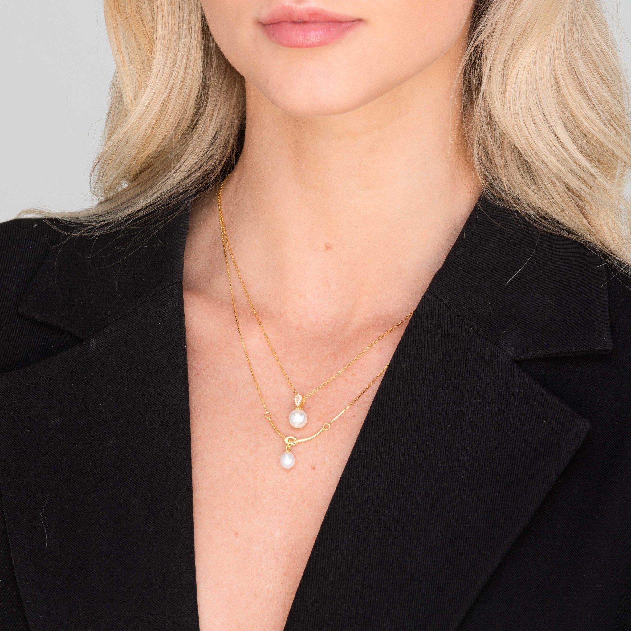 Love Knot Freshwater Pearl Drop Necklace - Camile & Stone