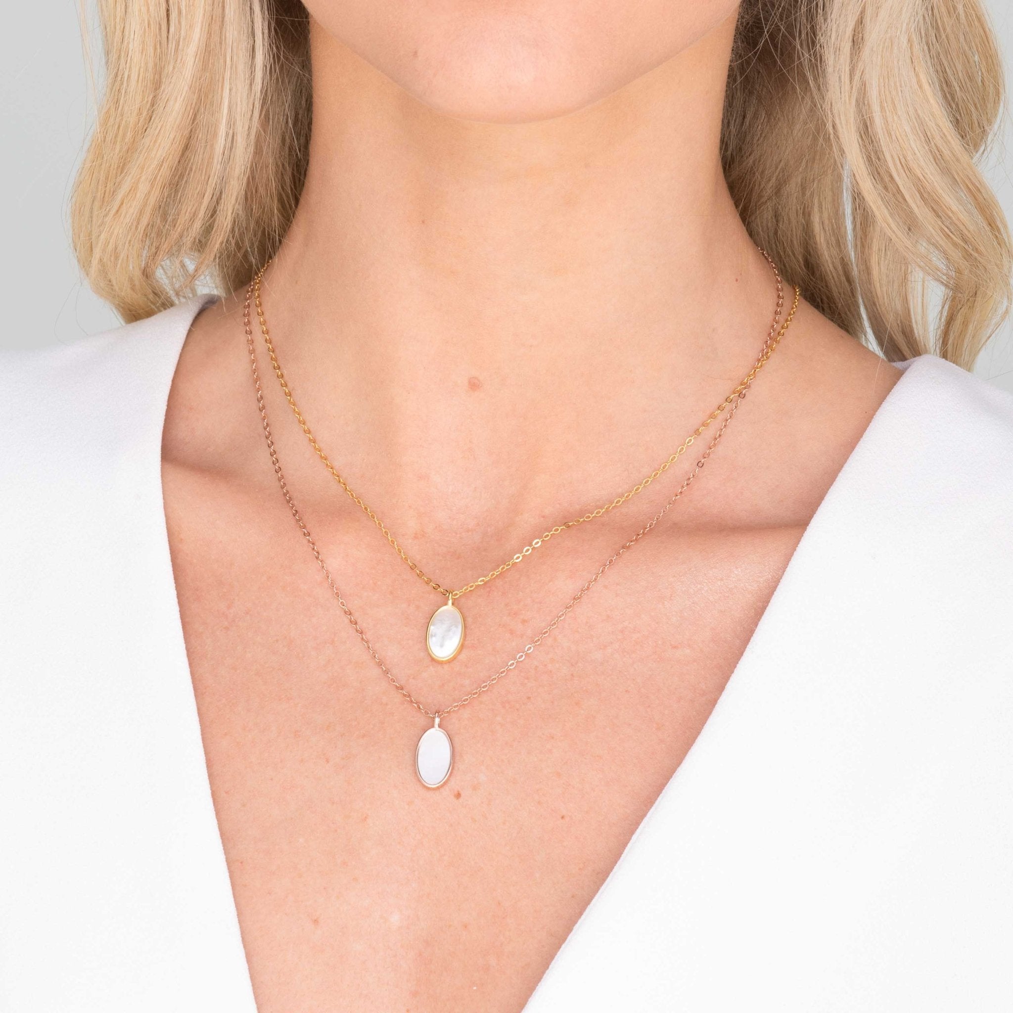 Mother Of Pearl Oval Medallion Necklace - Camile & Stone