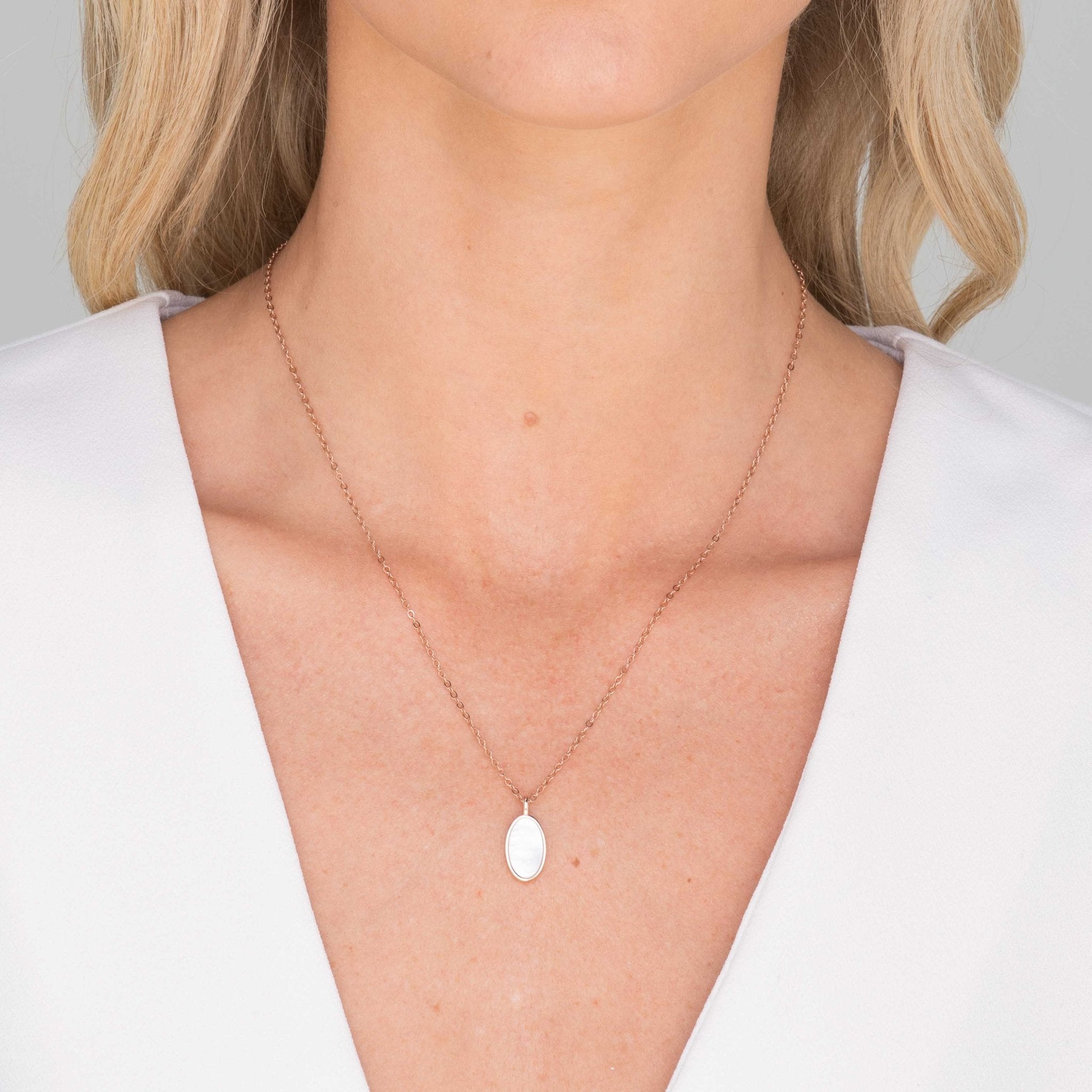 Mother Of Pearl Oval Medallion Necklace - Camile & Stone