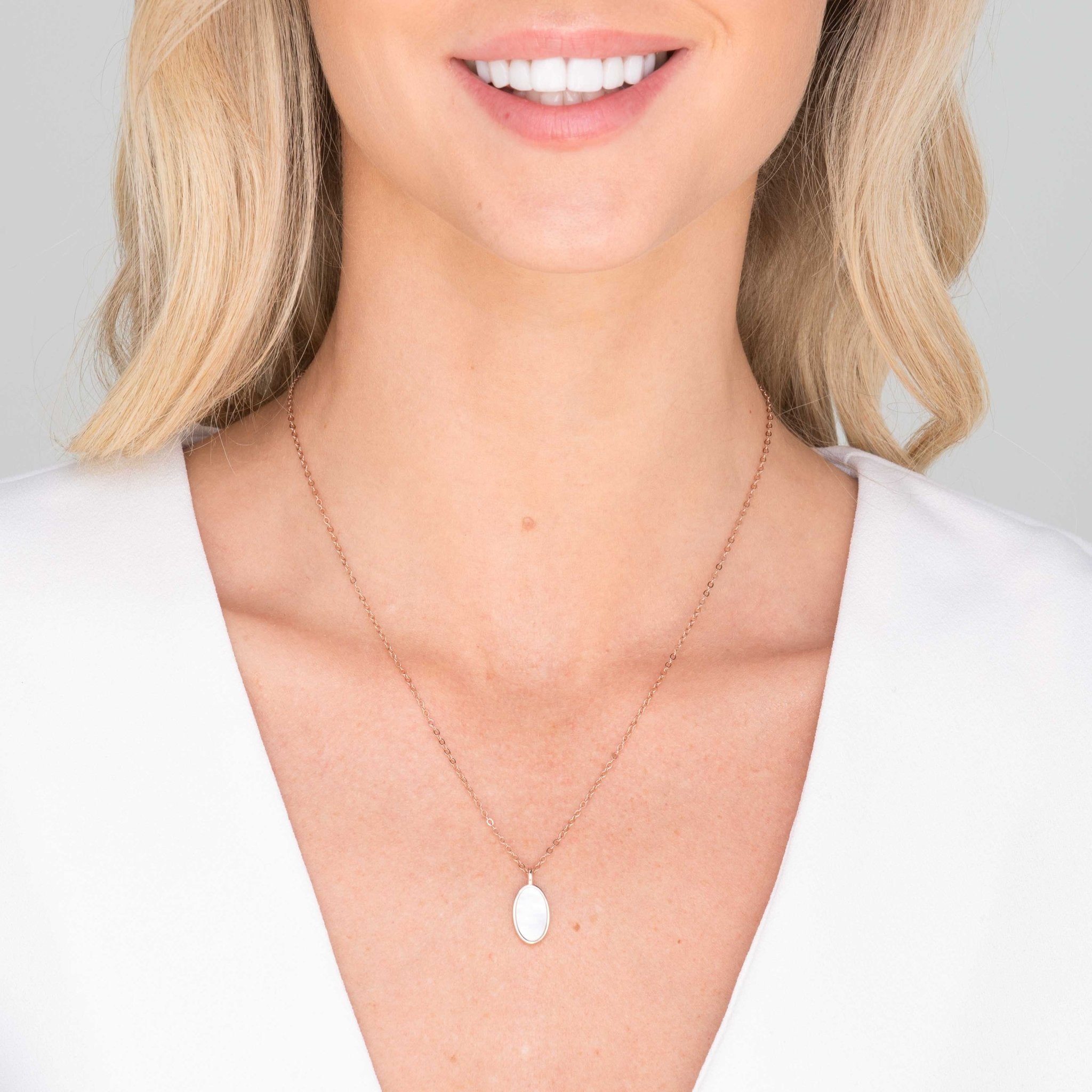 Mother Of Pearl Oval Medallion Necklace - Camile & Stone