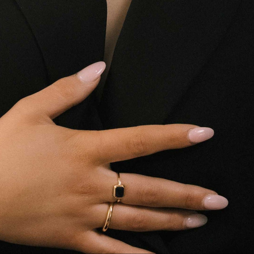 Noir Baguette Black Zirconia Ring - Camile & Stone