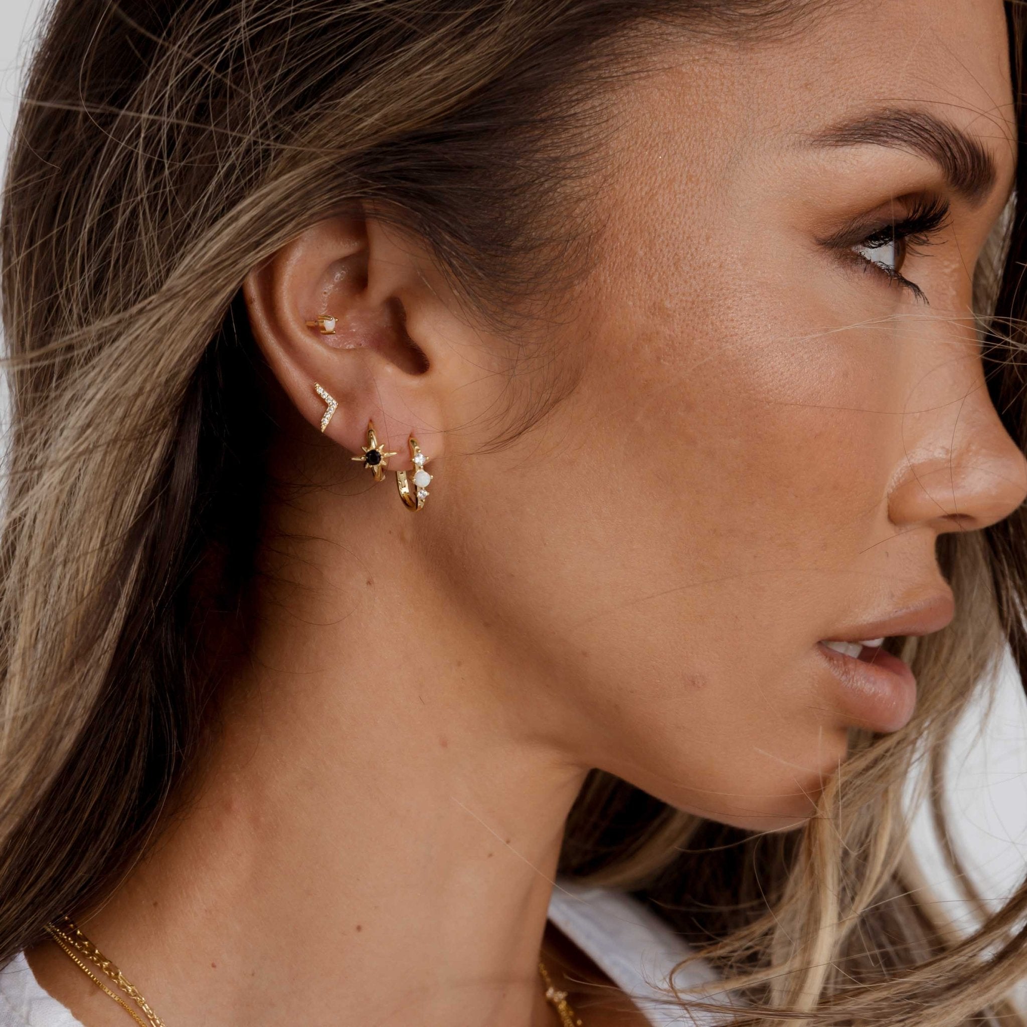 North Star Black Huggie Earrings - Camile & Stone