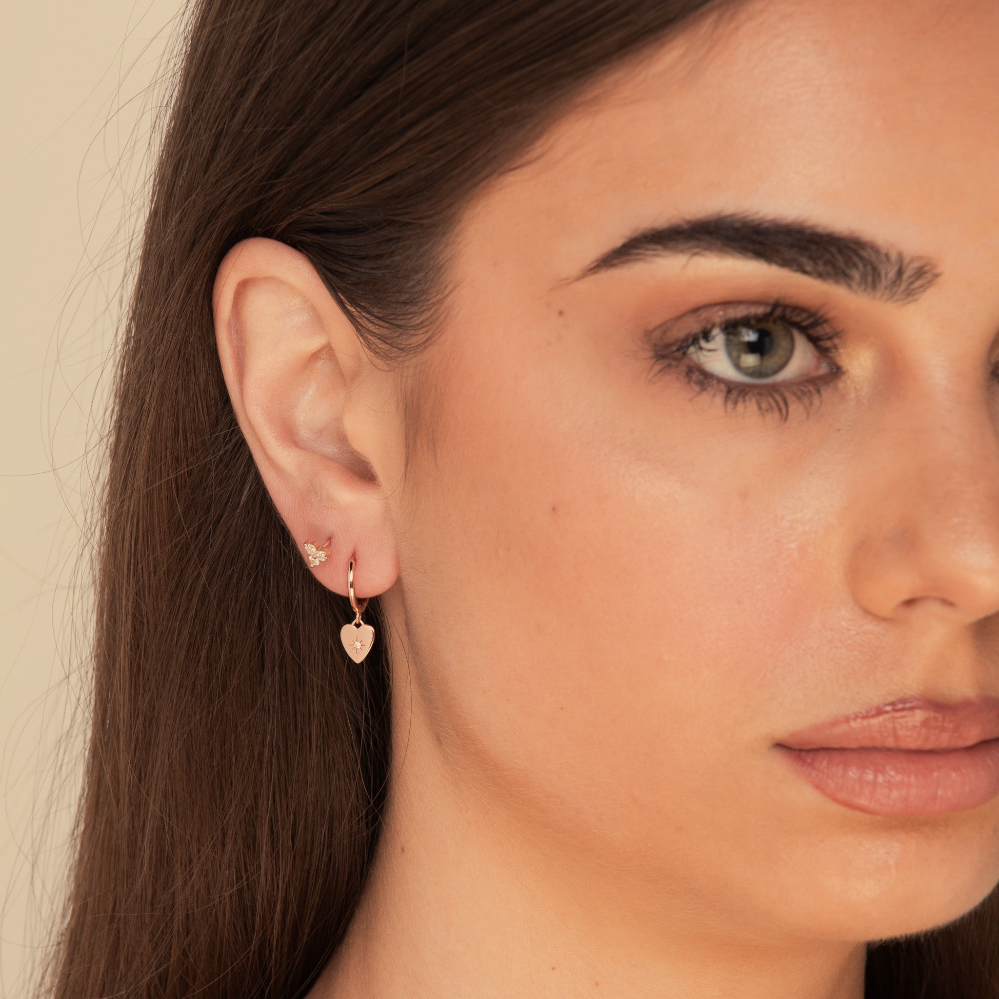 North Star Heart Huggie Hoop Earrings - Camile & Stone