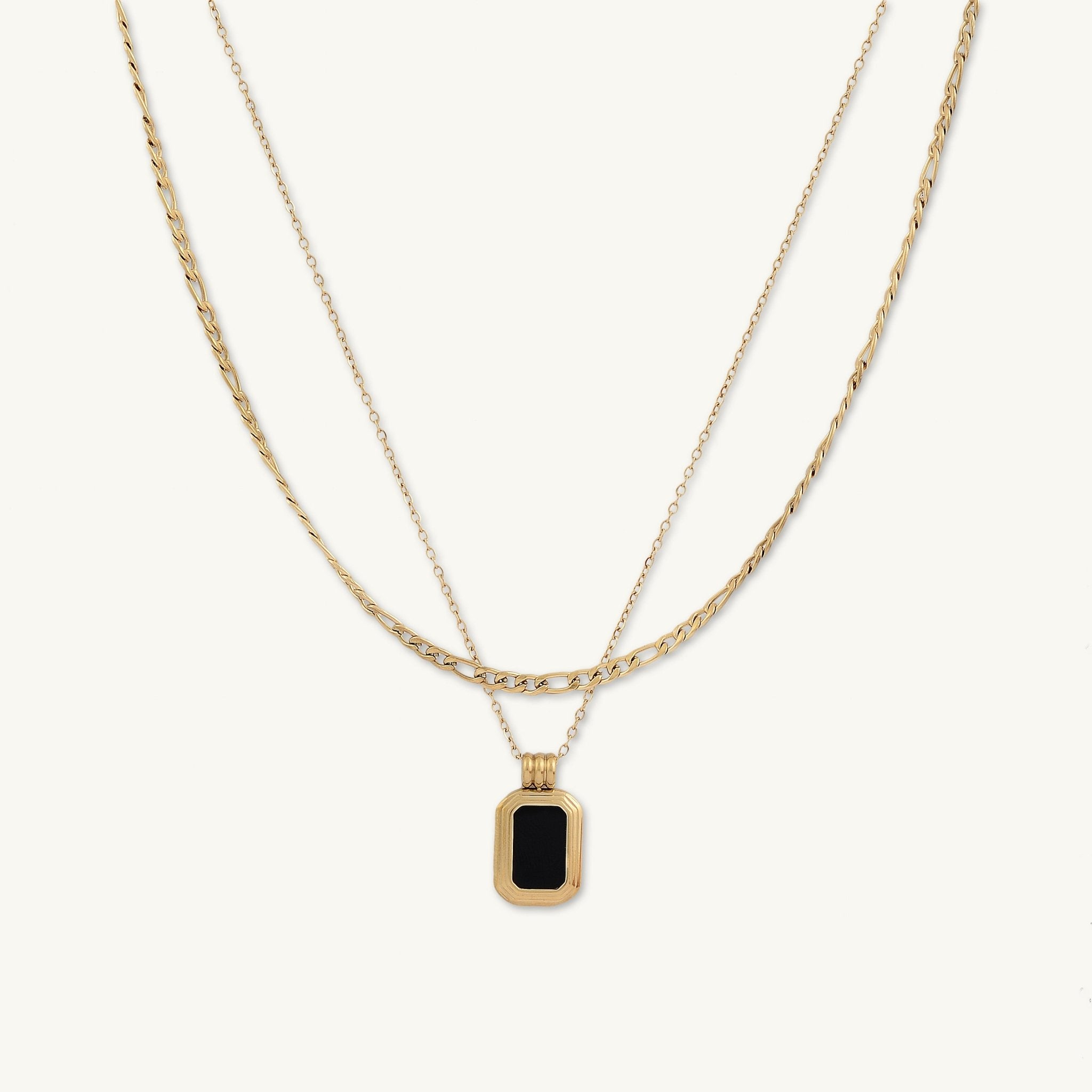 Obsidian Pendant Figaro Layered Necklace - Camile & Stone
