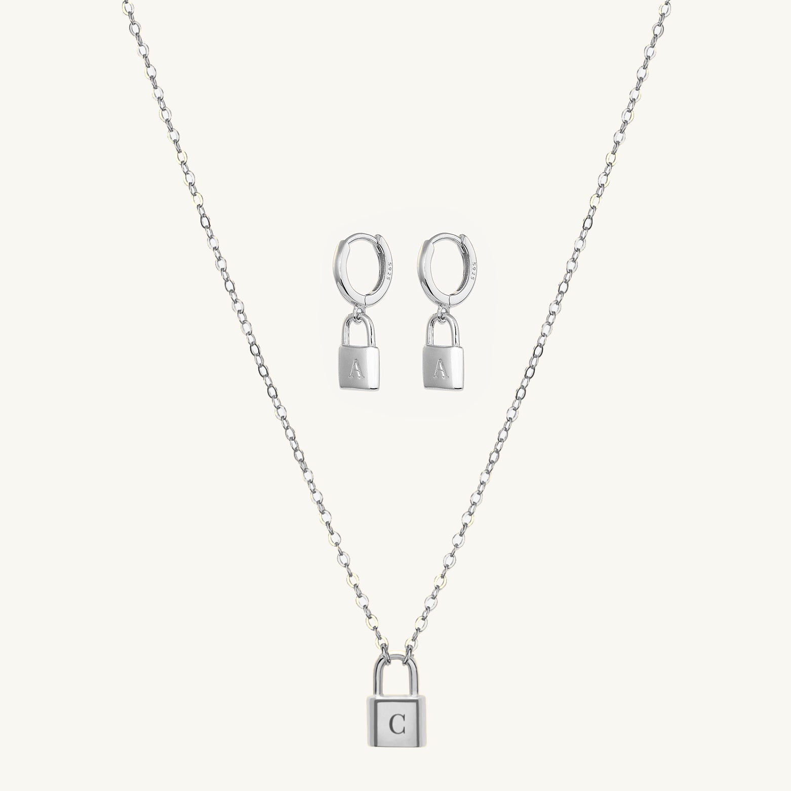 Padlock Initial Letter Bundle (Necklace & Earrings) - Camile & Stone