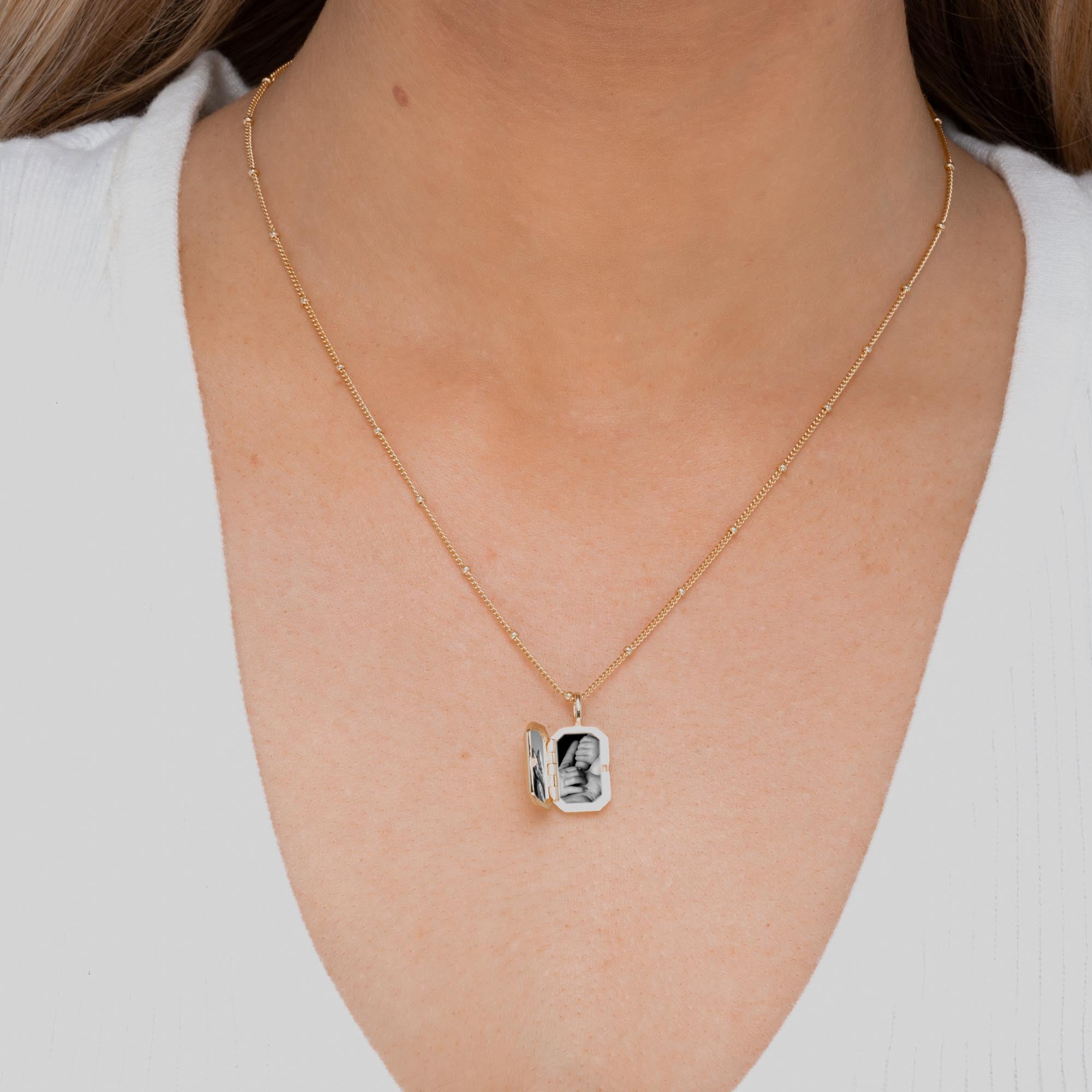 Rectangular Sapphire Photo Locket Necklace - Camile & Stone