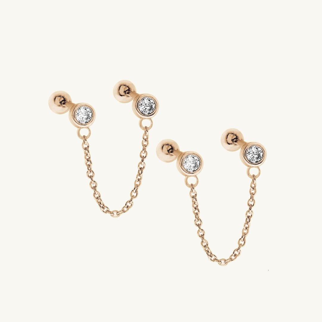 Sapphire Dangle Chain Barbell Earrings - Camile & Stone