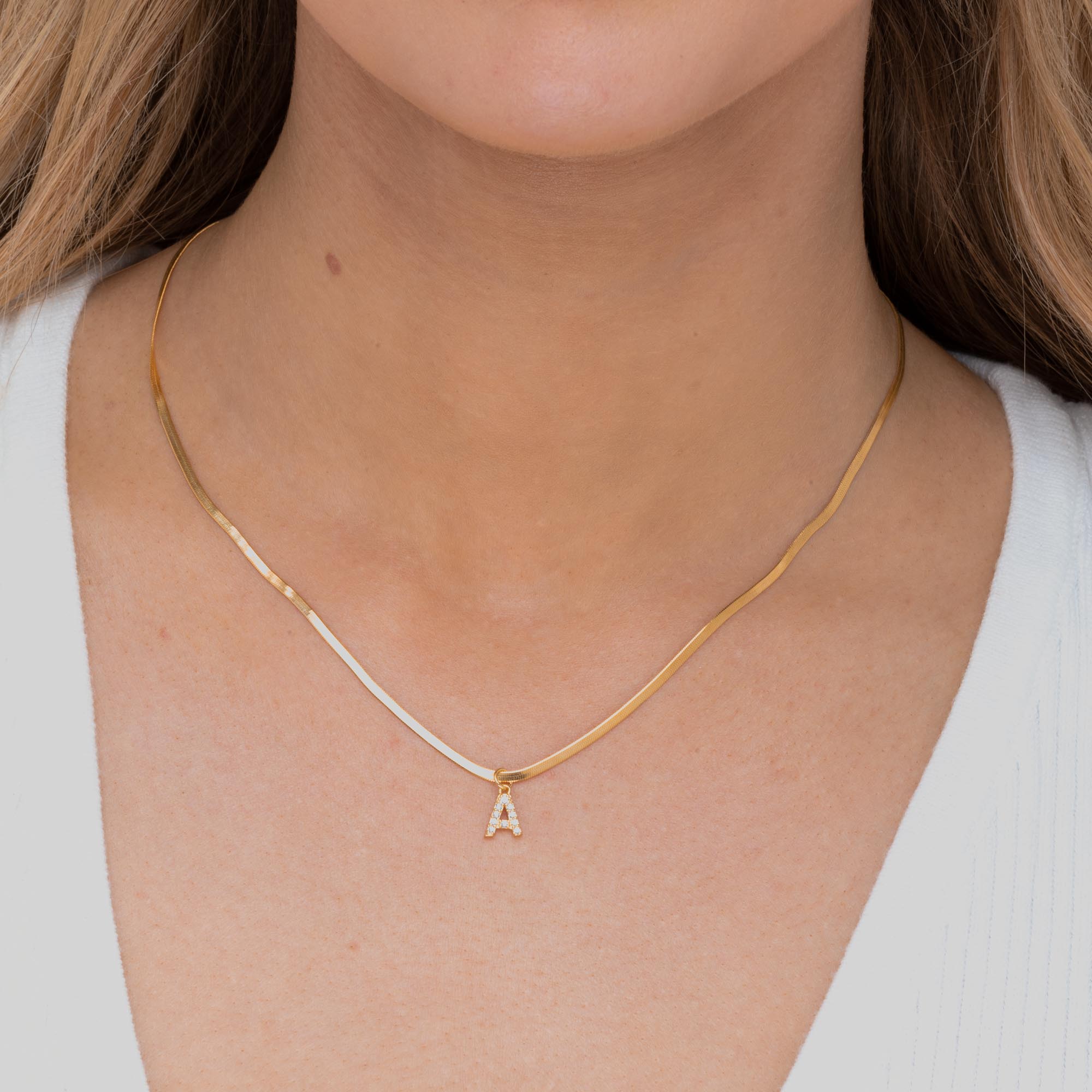Sapphire Initial Herringbone Necklace - Camile & Stone