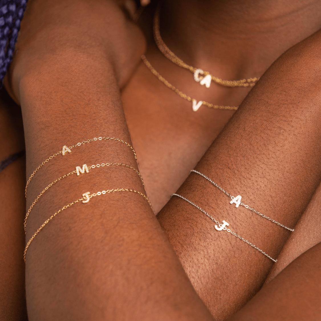 Sapphire Initial Letter Bundle (Necklace, Earrings, Bracelet) - Camile & Stone