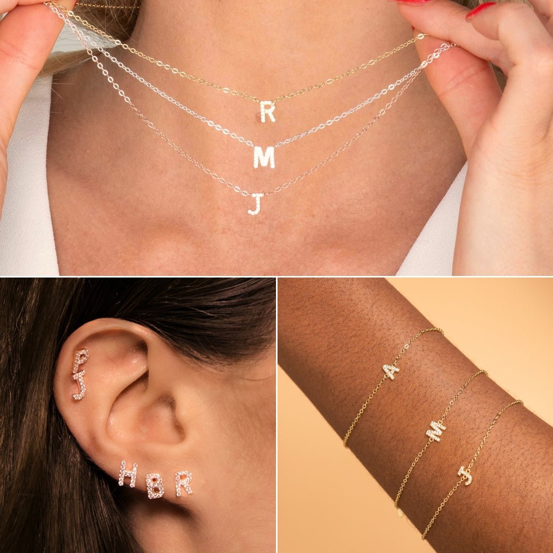 Sapphire Initial Letter Bundle (Necklace, Earrings, Bracelet) - Camile & Stone