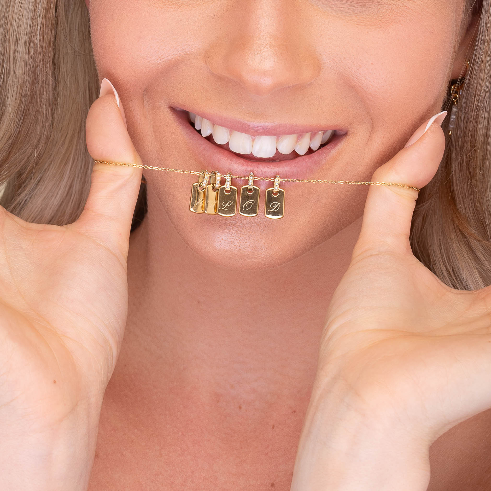 Script Initial Letter Engraved Sapphire Tag Pendant - Camile & Stone