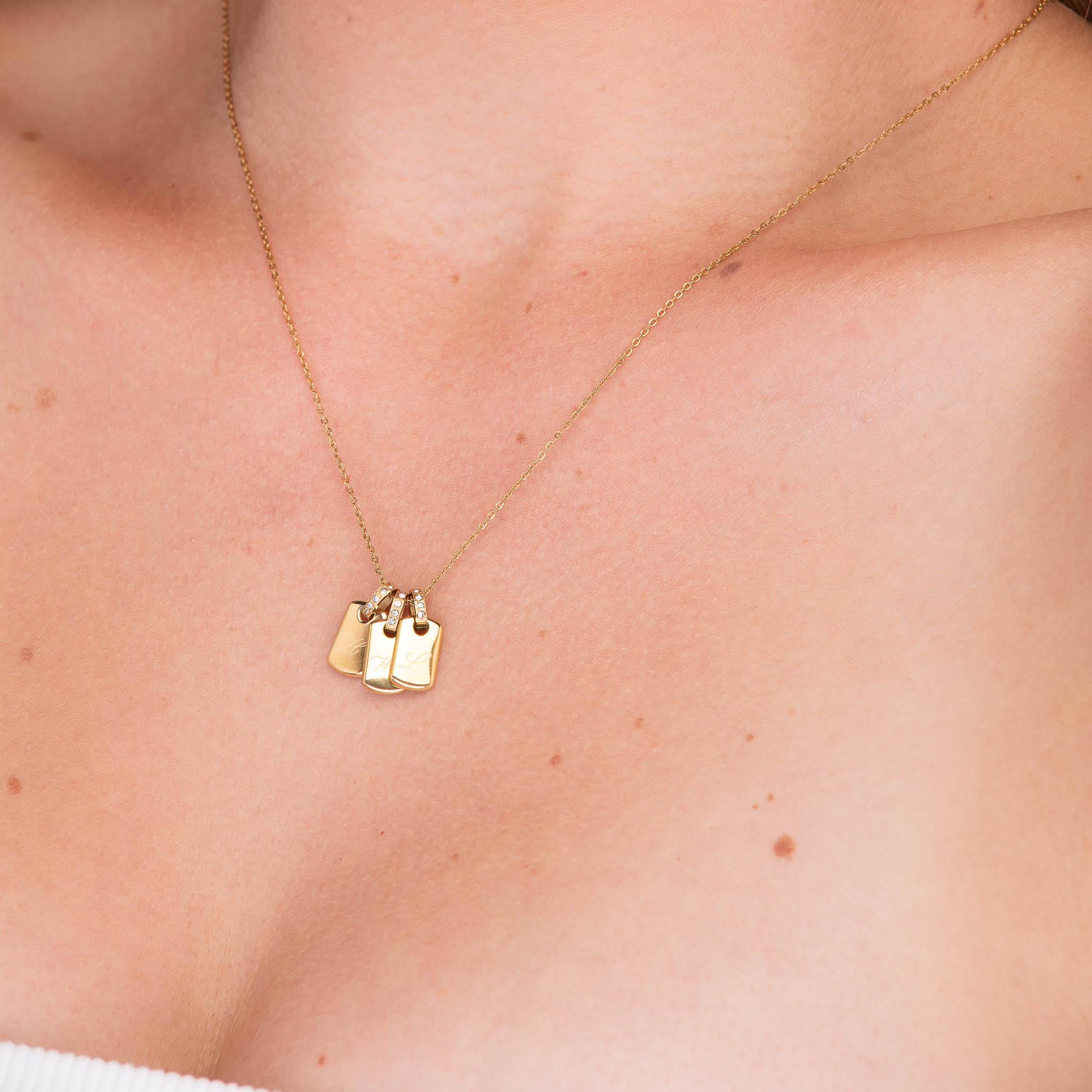 Script Initial Letter Engraved Sapphire Tag Pendant - Camile & Stone