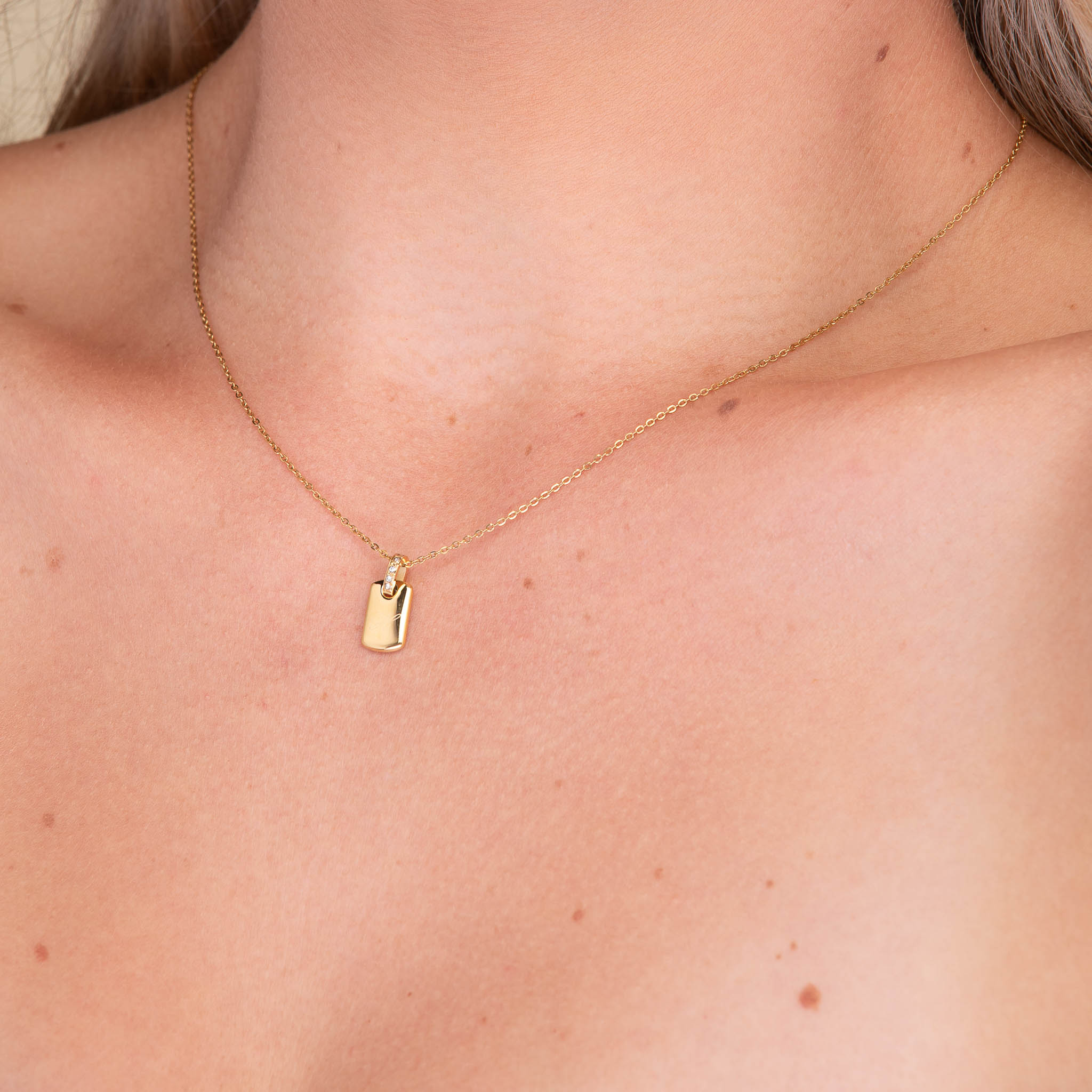 Script Initial Letter Engraved Sapphire Tag Pendant - Camile & Stone