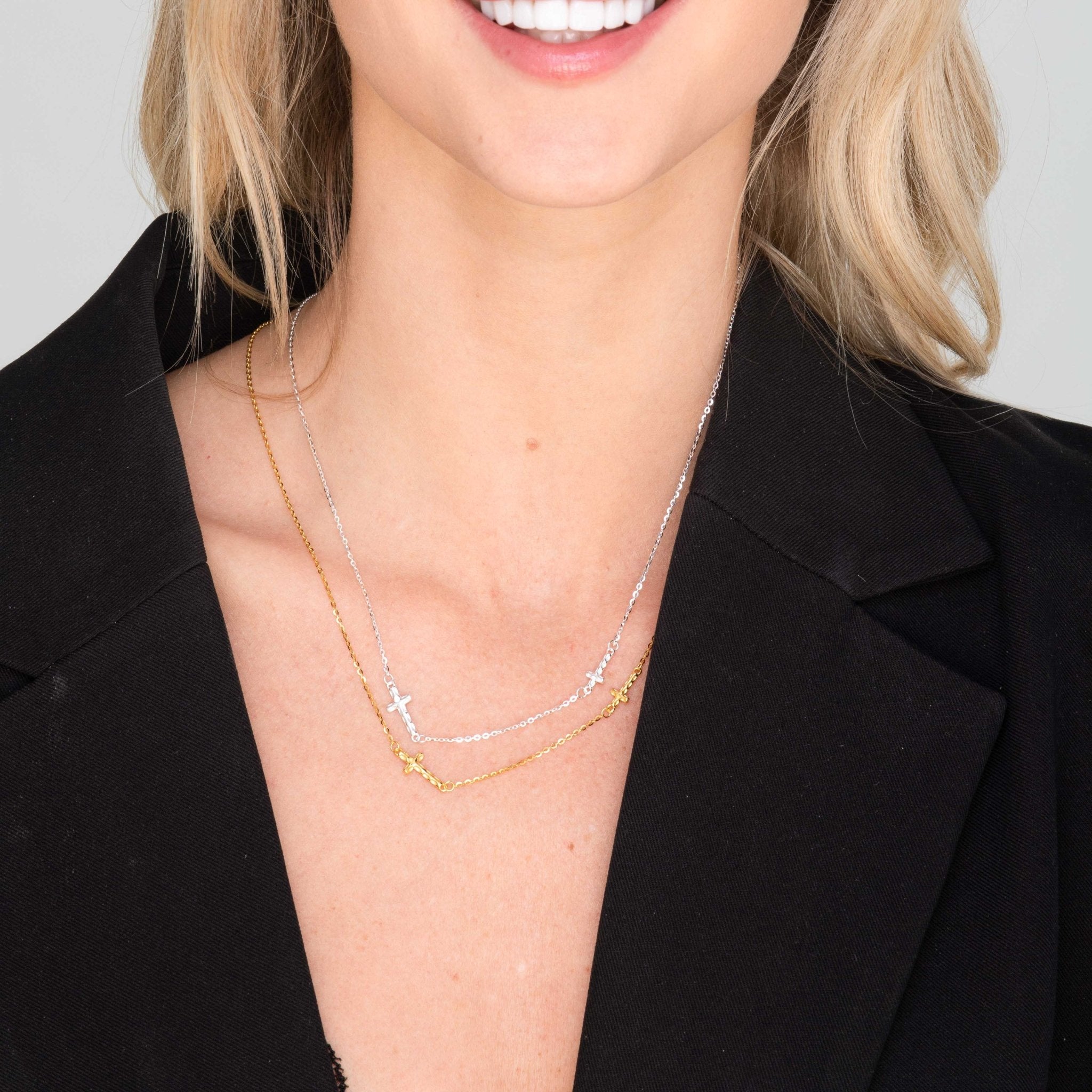 Sideways Double Cross Necklace - Camile & Stone