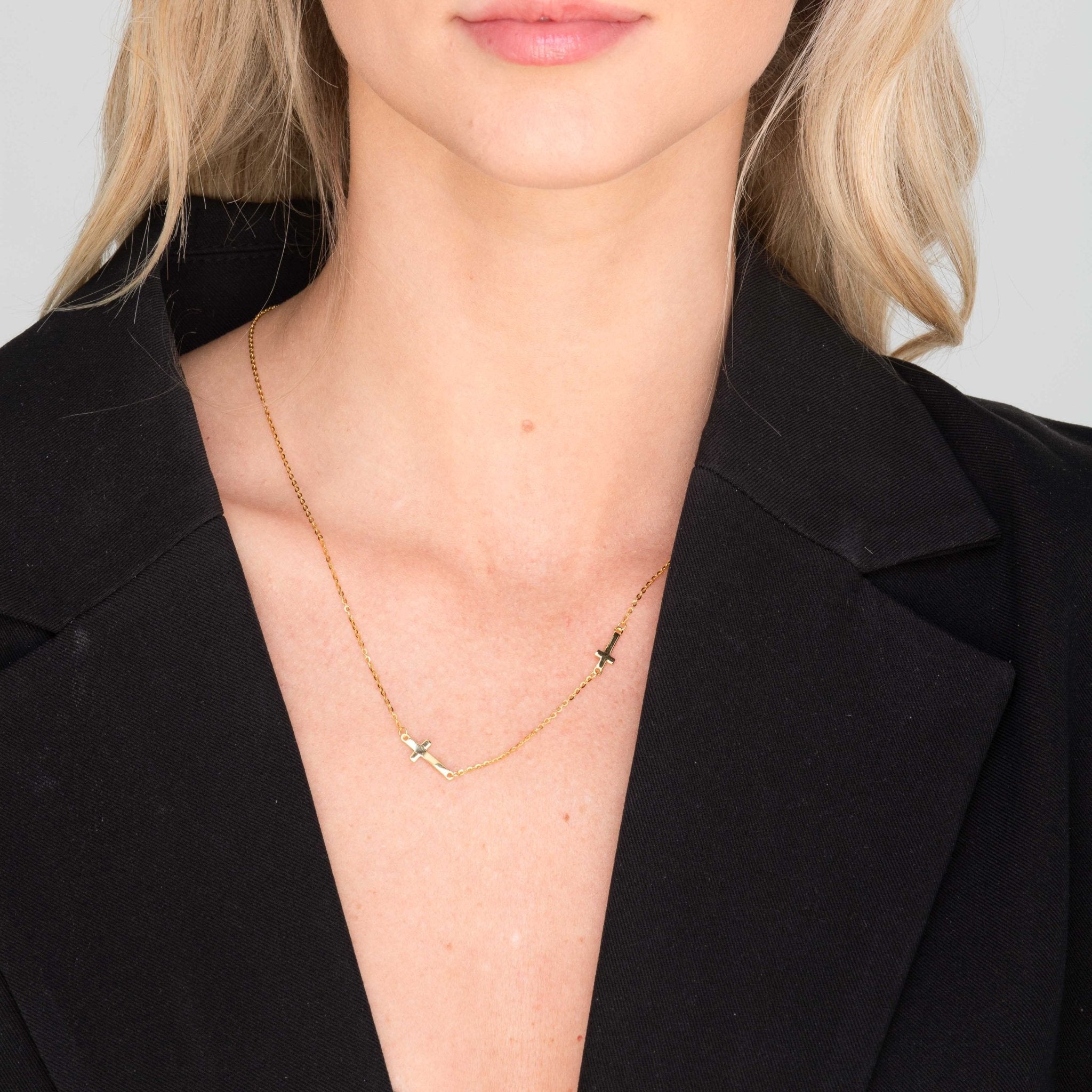 Sideways Double Cross Necklace - Camile & Stone