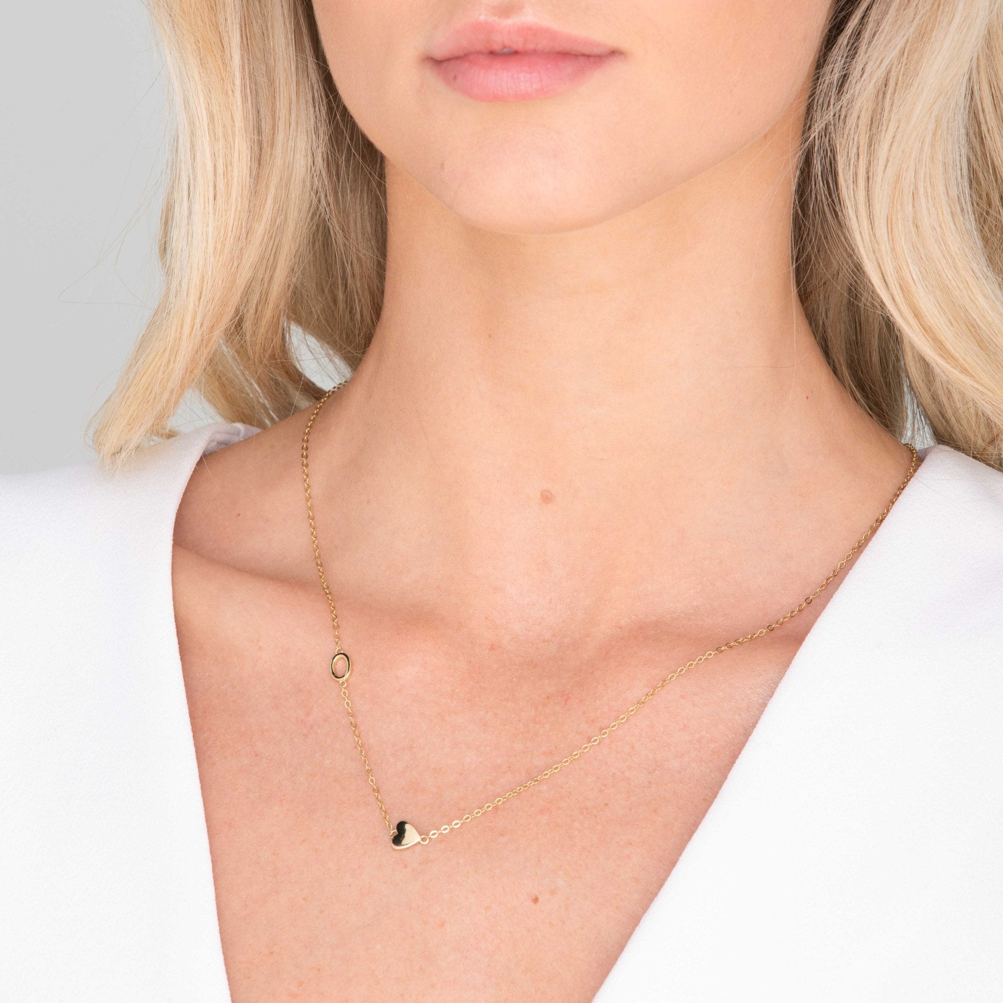 Sideways Initial Letter Solid Heart Necklace - Camile & Stone