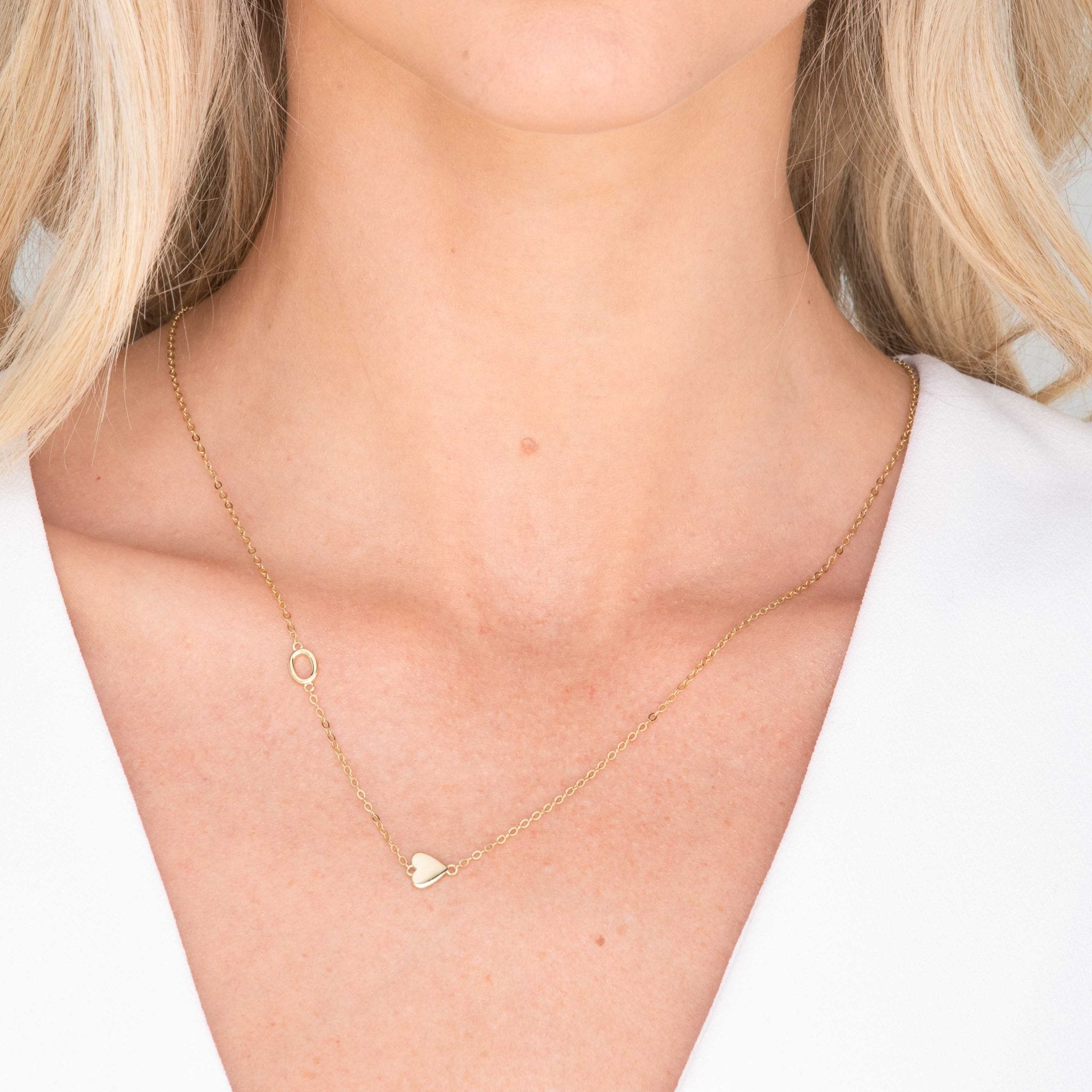 Sideways Initial Letter Solid Heart Necklace - Camile & Stone