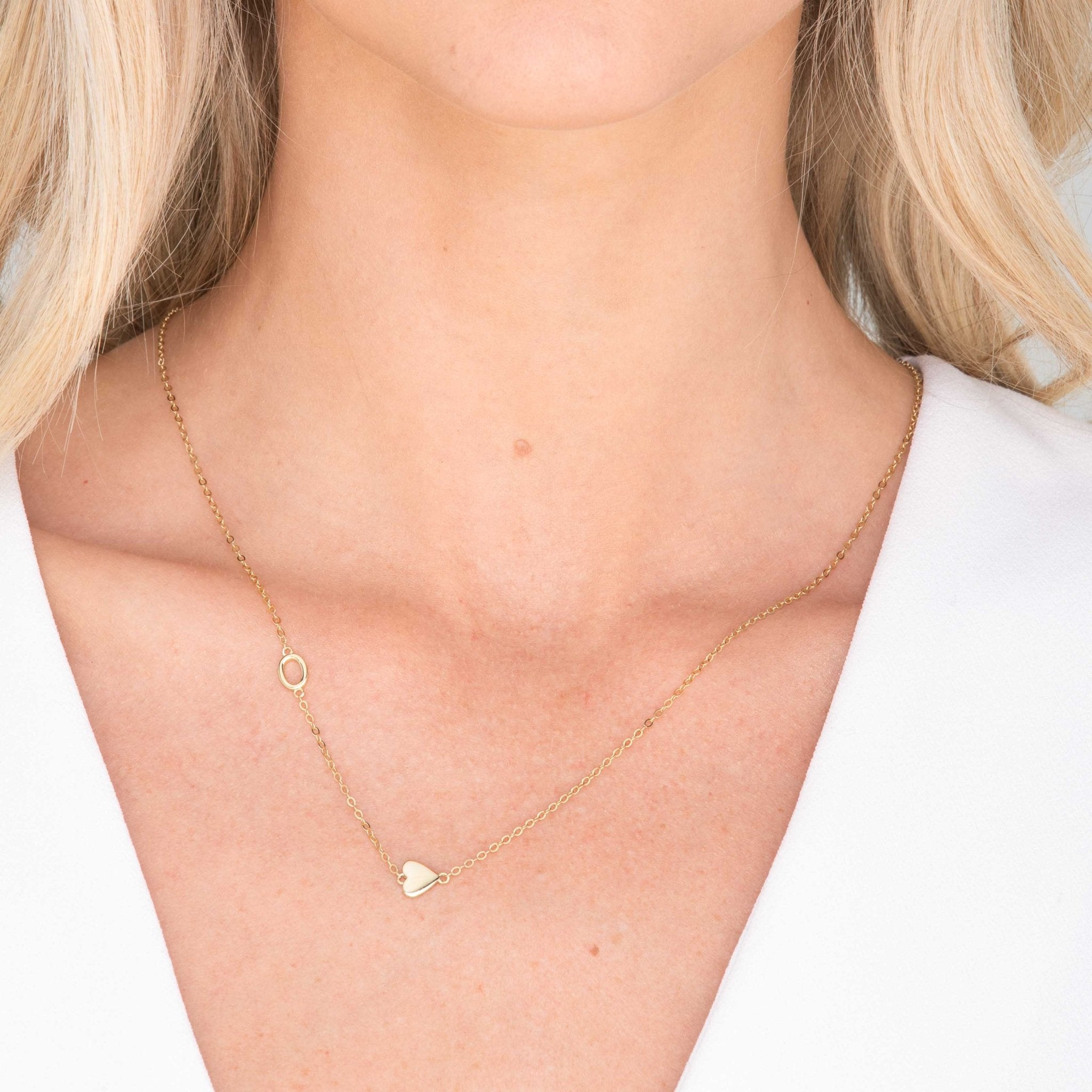 Sideways Initial Letter Solid Heart Necklace - Camile & Stone