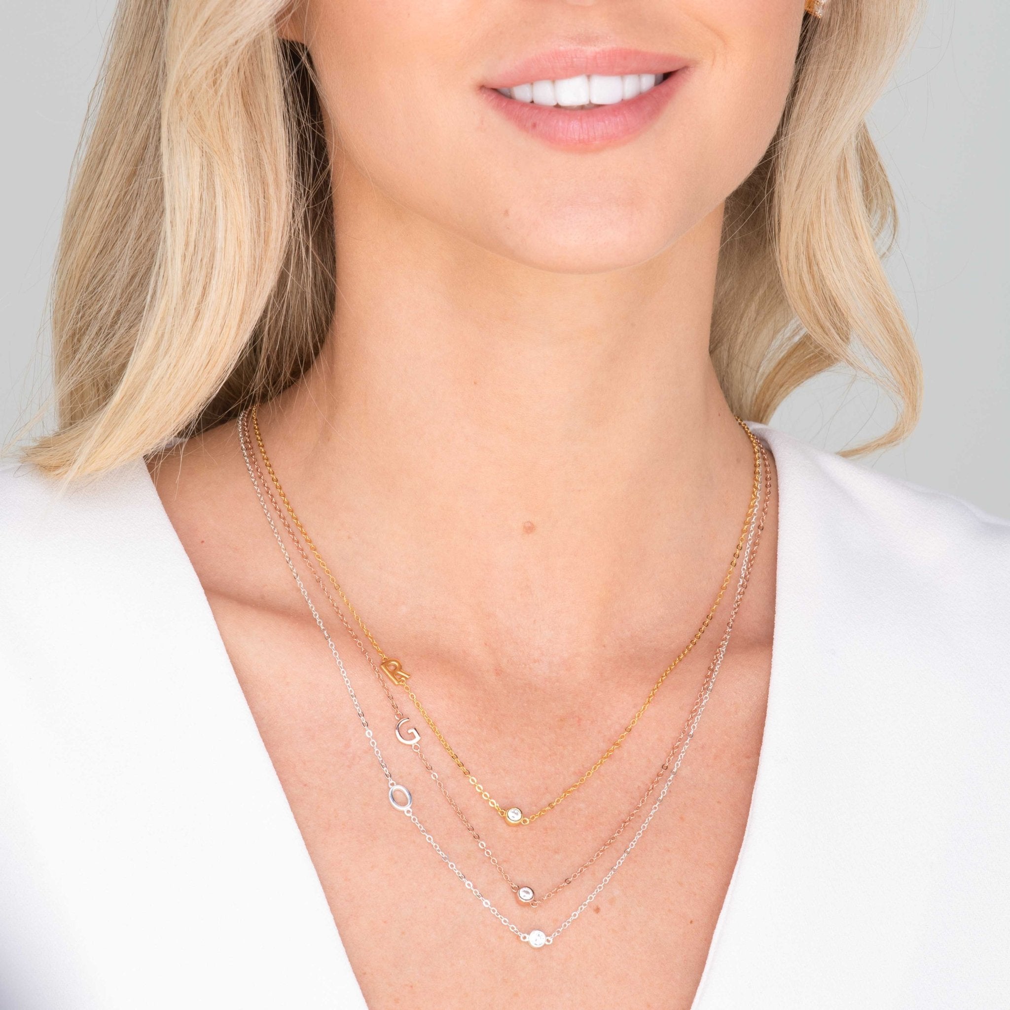 Sideways Pave Single Letter Necklace - Camile & Stone