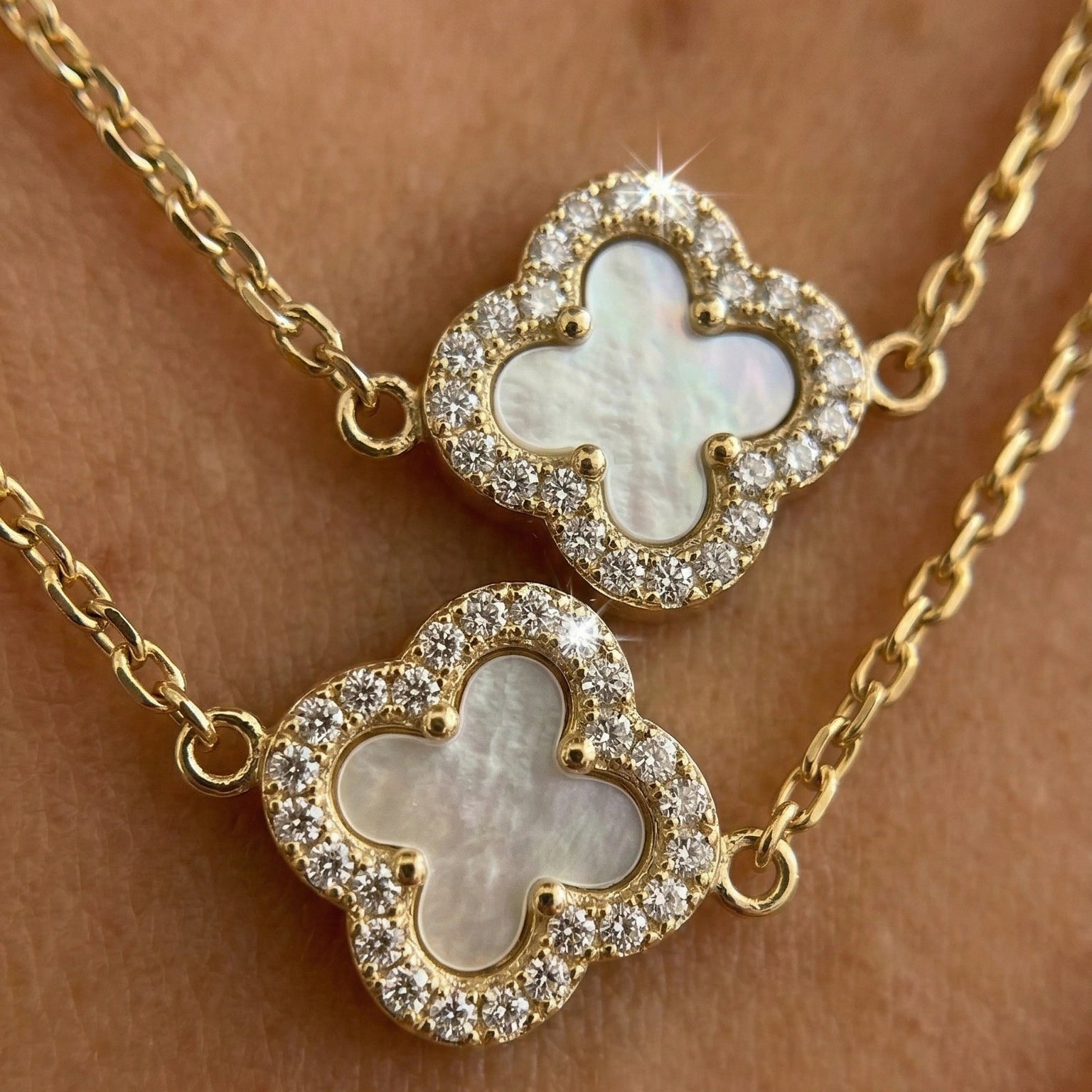 Sideways Single Initial Letter Clover MOP Necklace - Camile & Stone