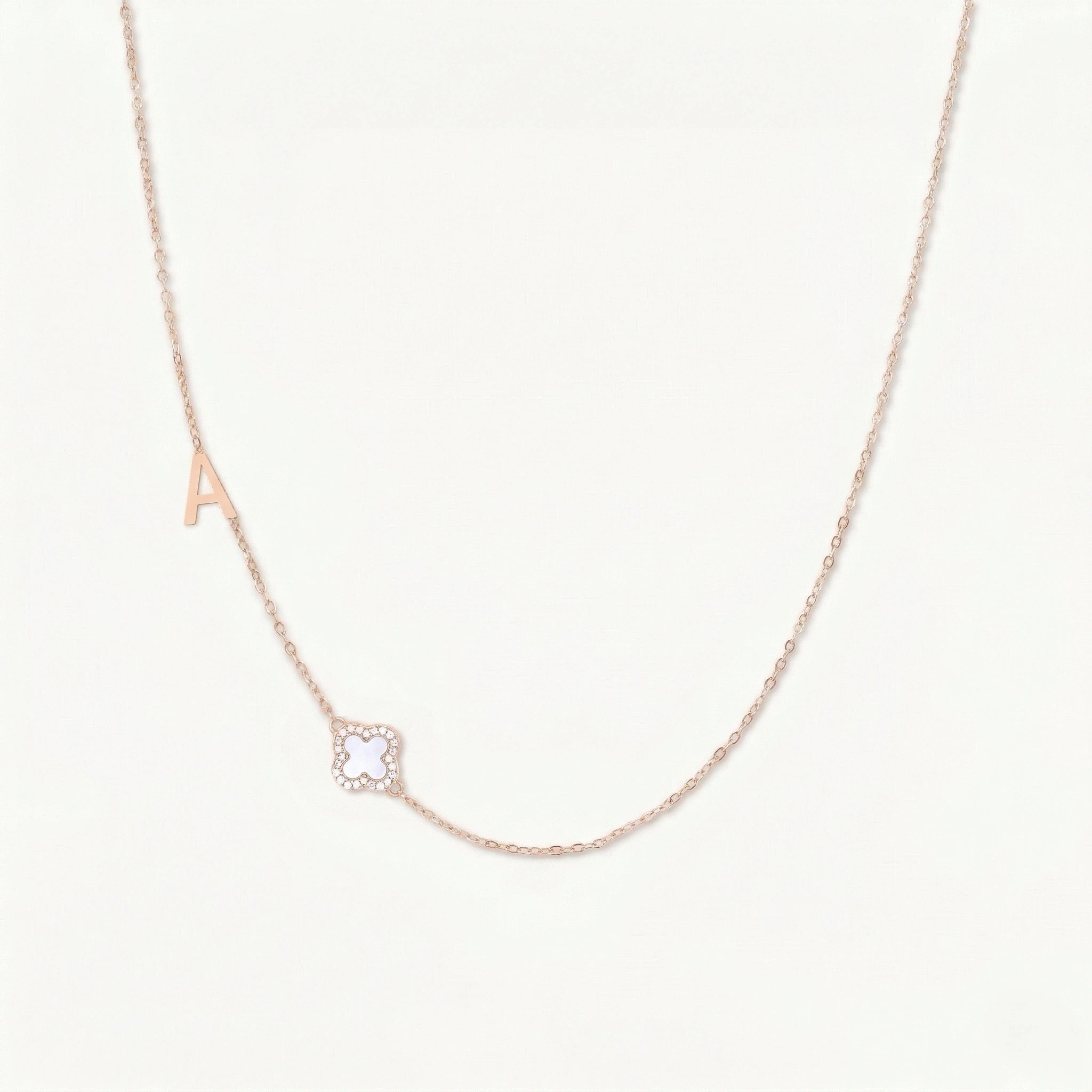 Sideways Single Initial Letter Clover MOP Necklace - Camile & Stone