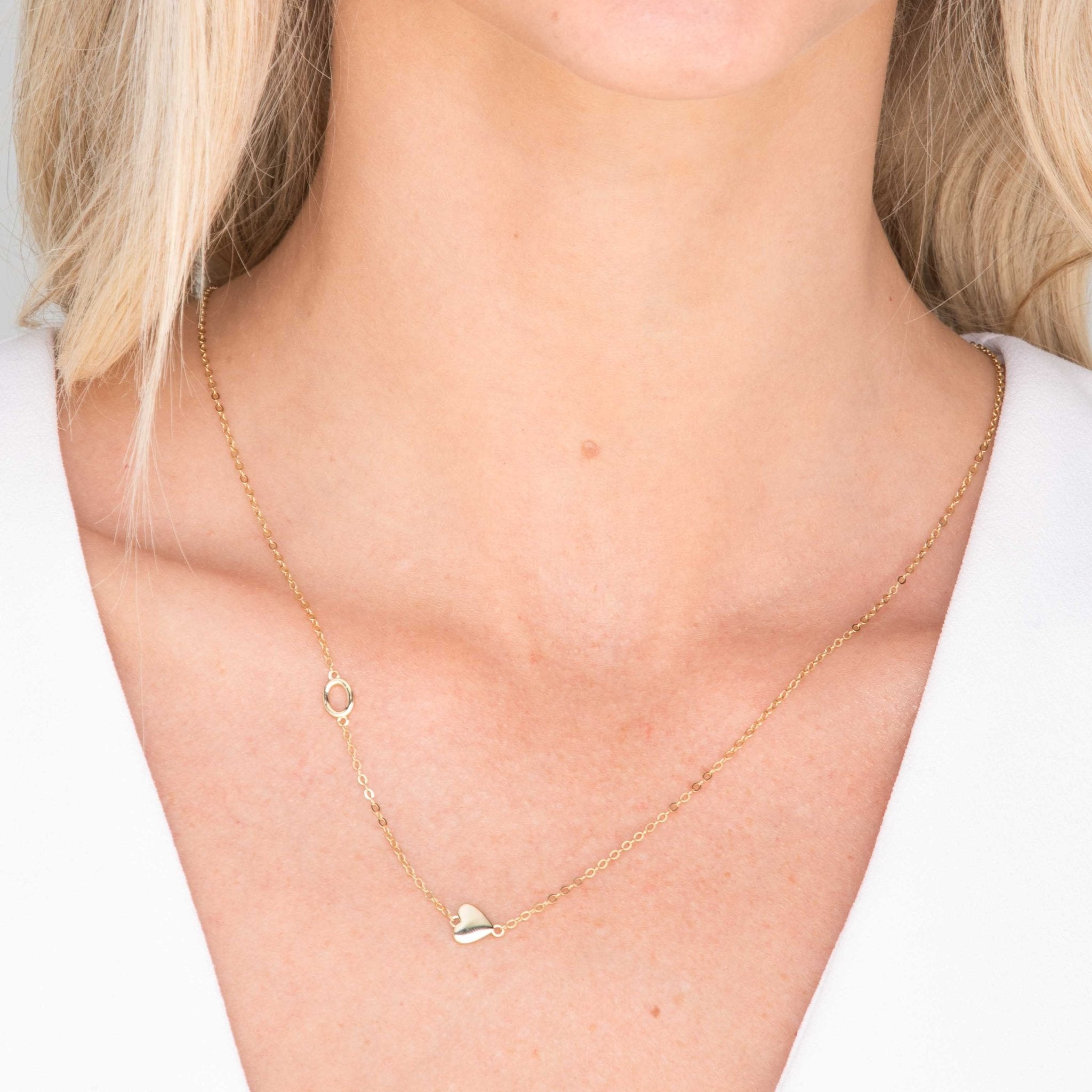 Sideways Single Initial Letter Solid Heart Necklace - Camile & Stone