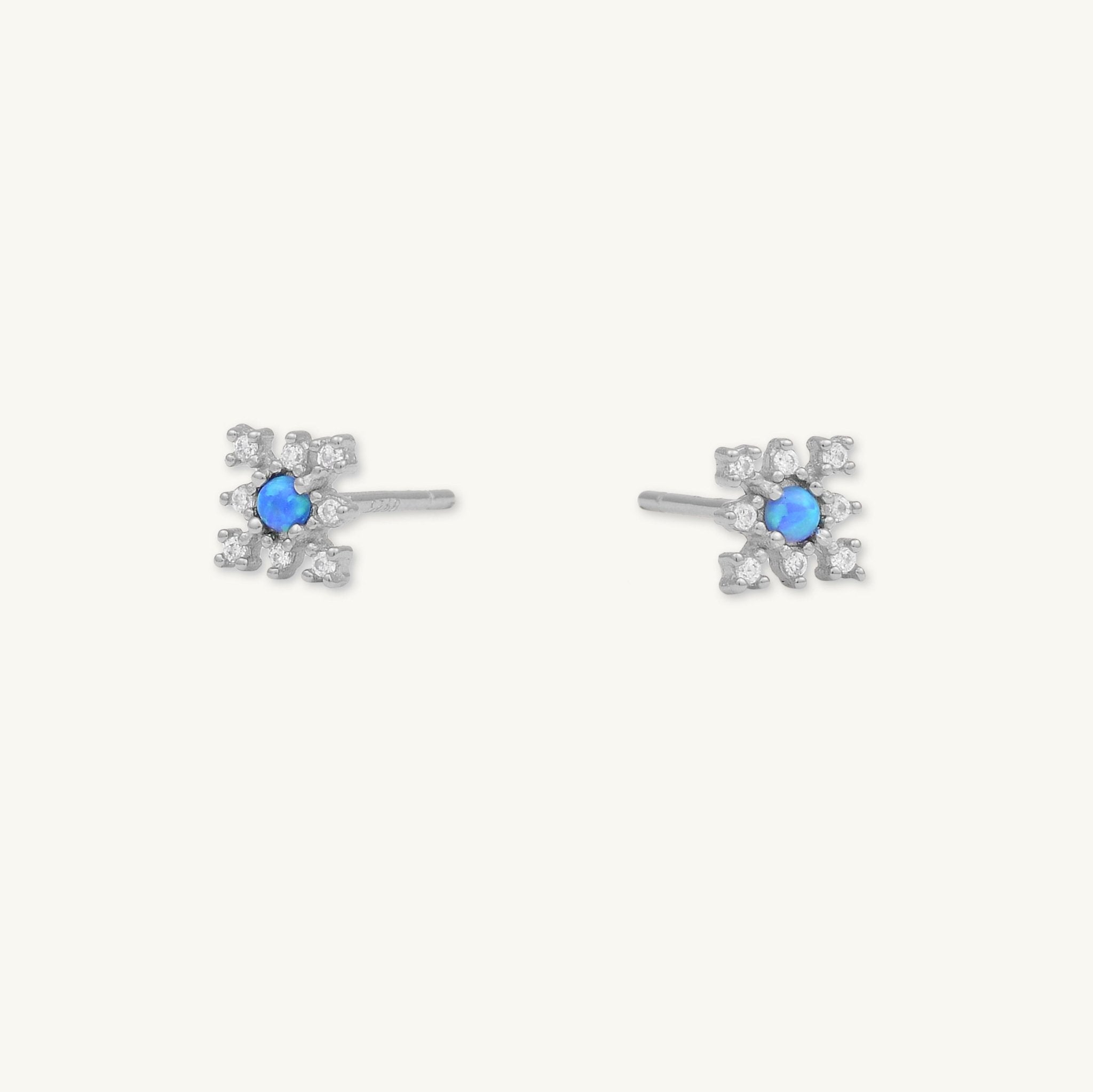 Snowflake Blue Opal Sapphire Stud Earrings - Camile & Stone