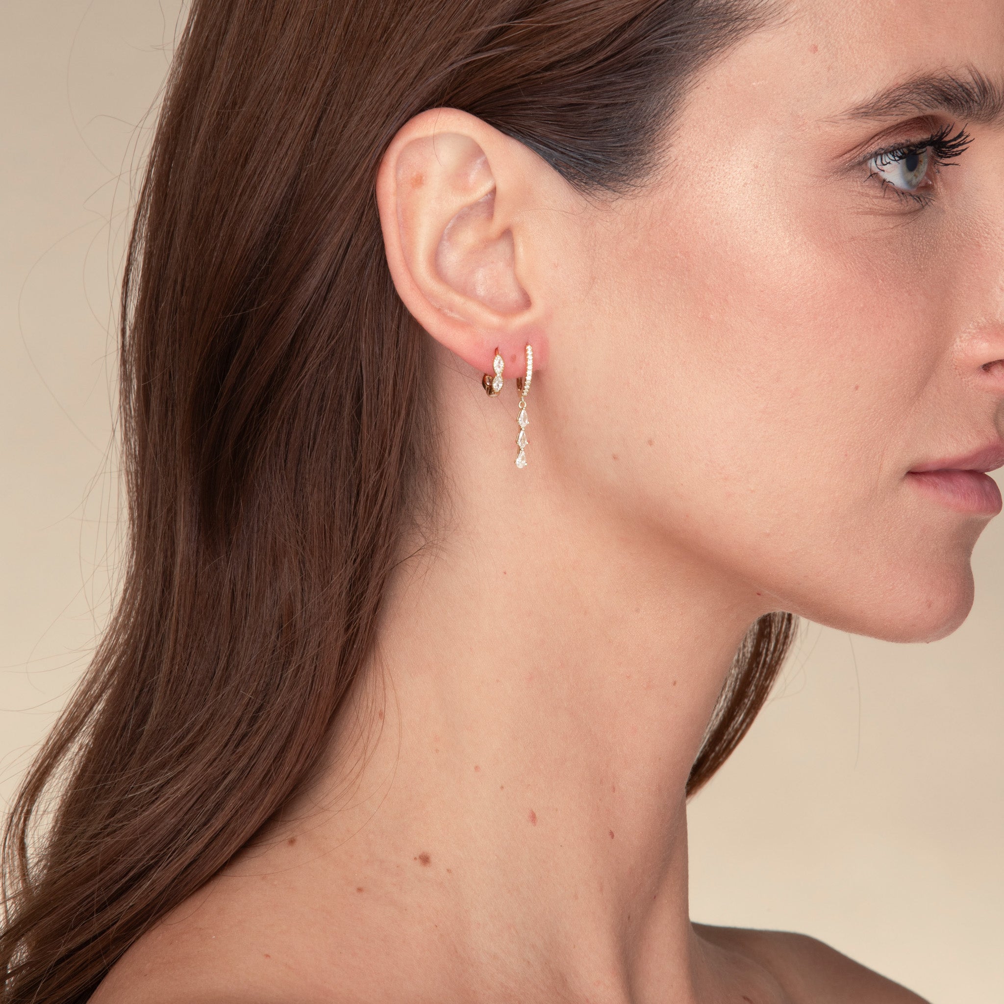 Teardrop Bar Zirconia Huggie Hoop Earrings - Camile & Stone