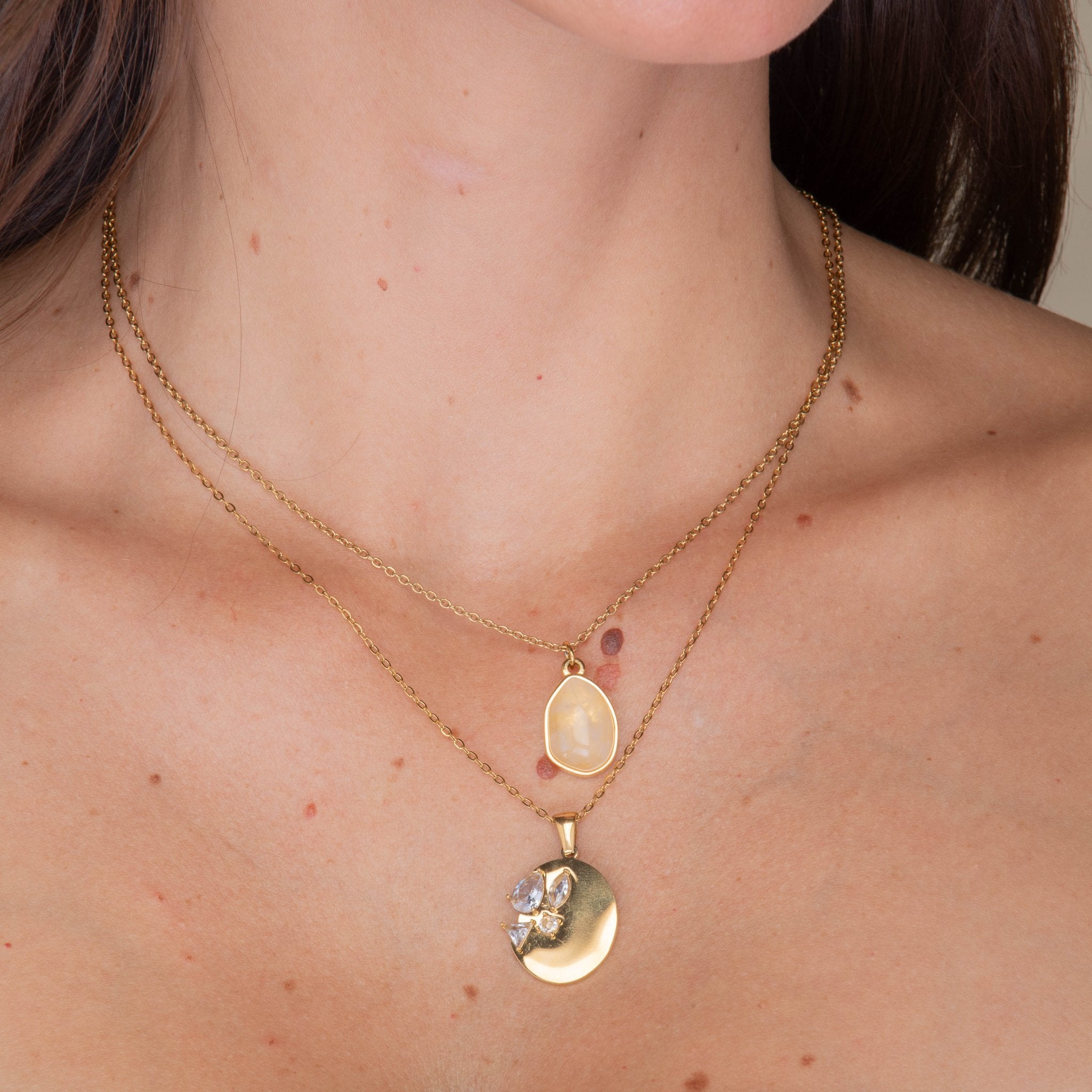 White Quartz Oval Crystal Pendant Necklace - Camile & Stone