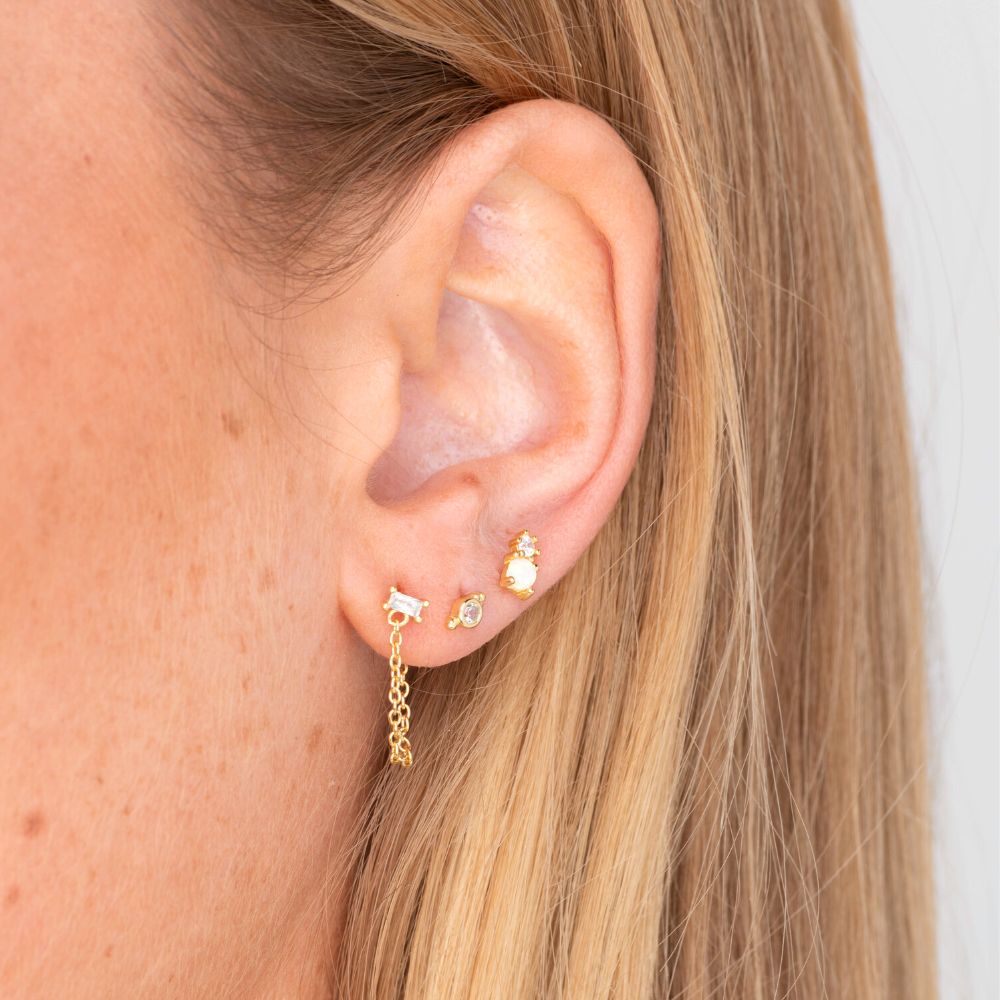 Baguette Chain Drop Stud Earrings - Camile & Stone