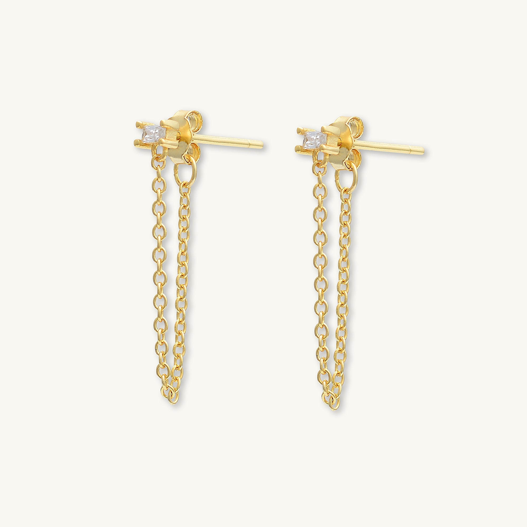 Baguette Chain Drop Stud Earrings - Camile & Stone