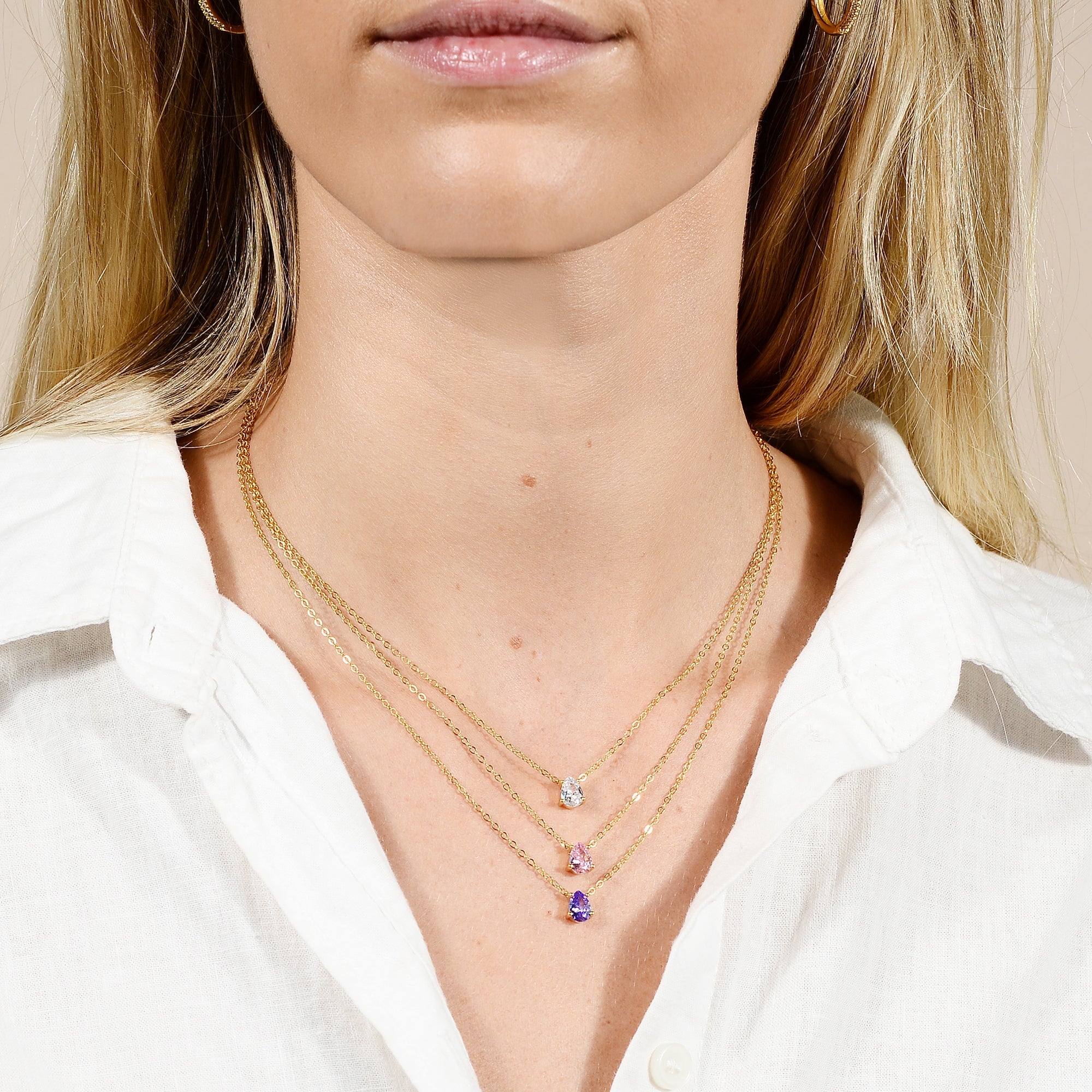 Birthstone Pear Shaped Necklace April - Camile & Stone