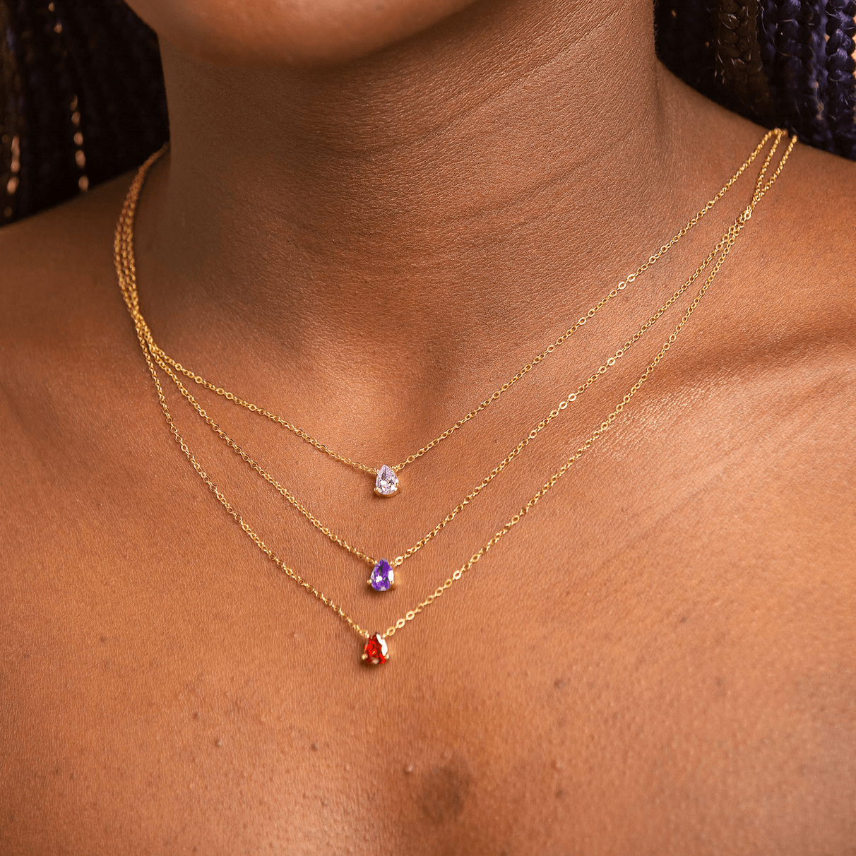 Birthstone Pear Shaped Necklace February - Camile & Stone