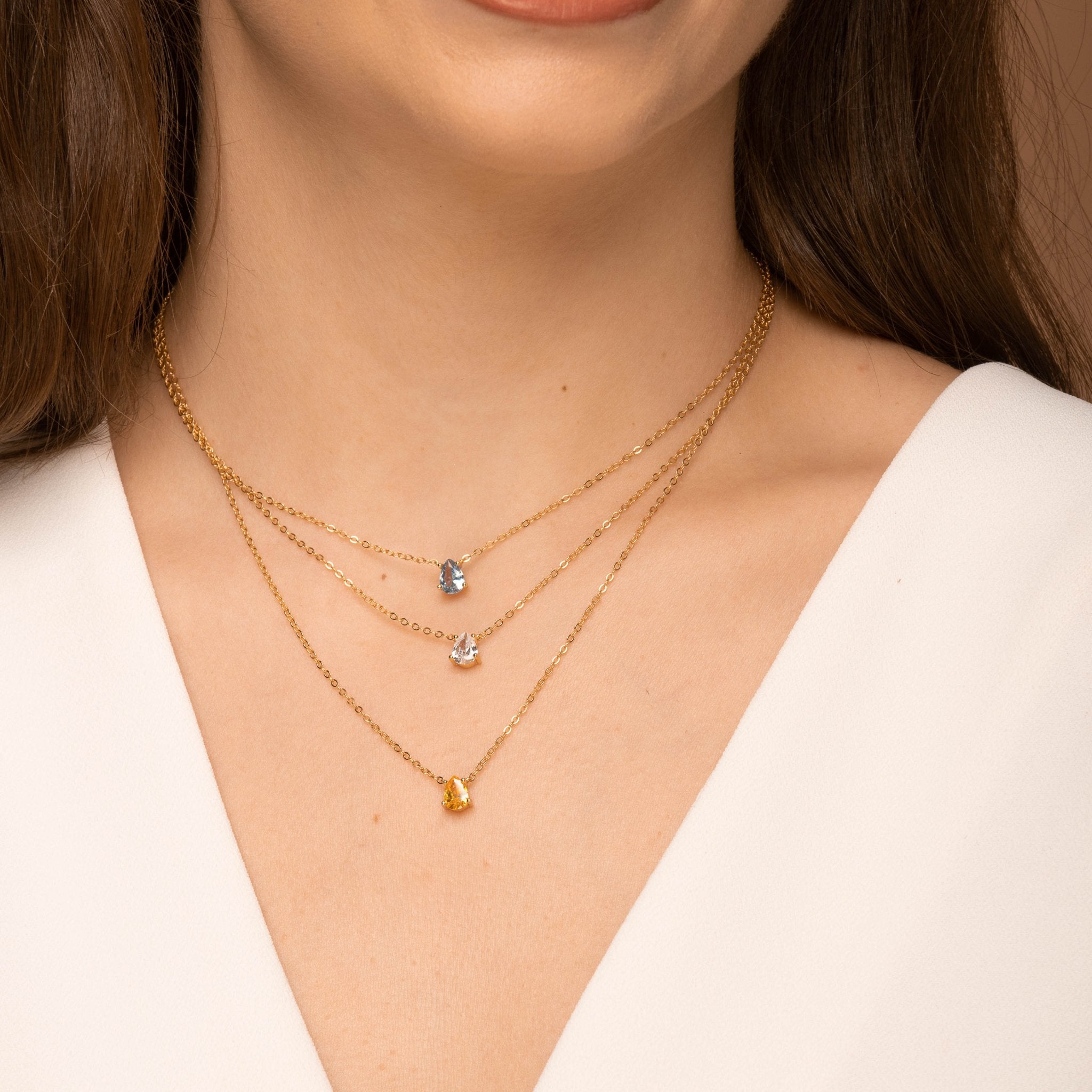 Birthstone Pear Shaped Necklace March - Camile & Stone