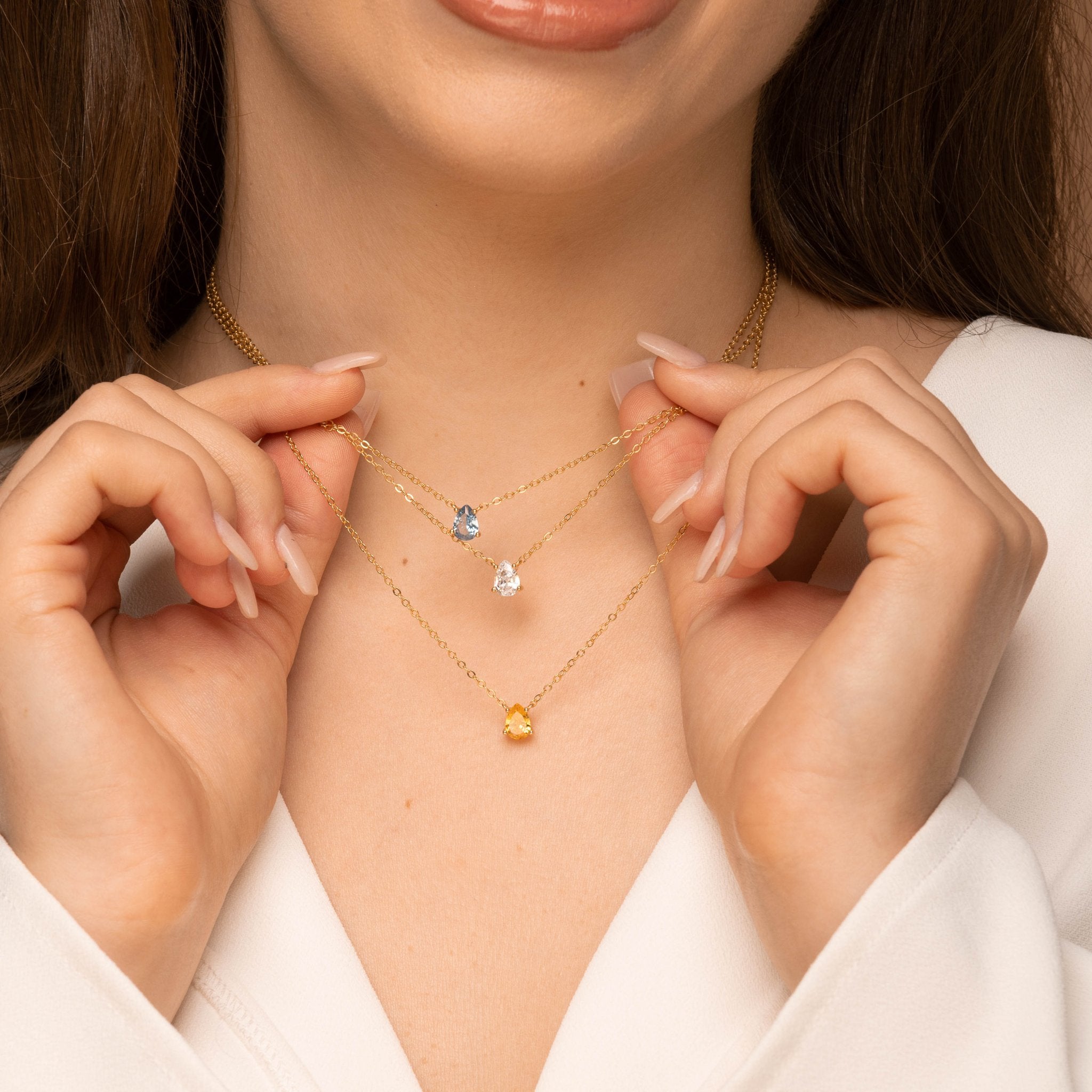 Birthstone Pear Shaped Necklace March - Camile & Stone