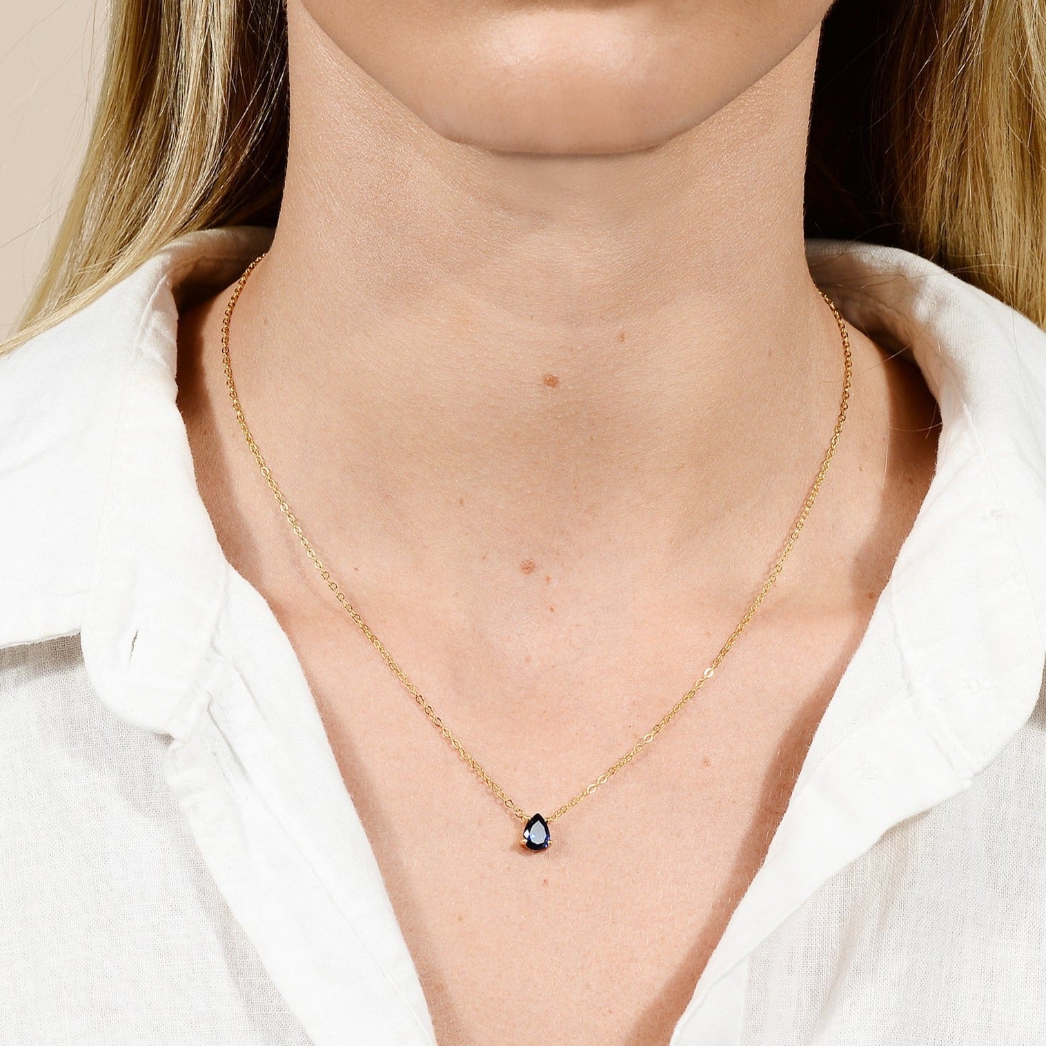 Birthstone Pear Shaped Necklace September - Camile & Stone