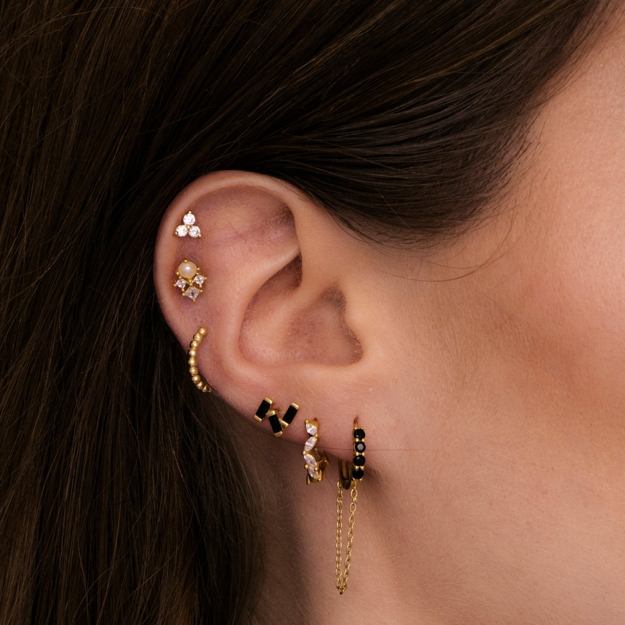 Black Sapphire Dangling Chain Huggie Earrings - Camile & Stone